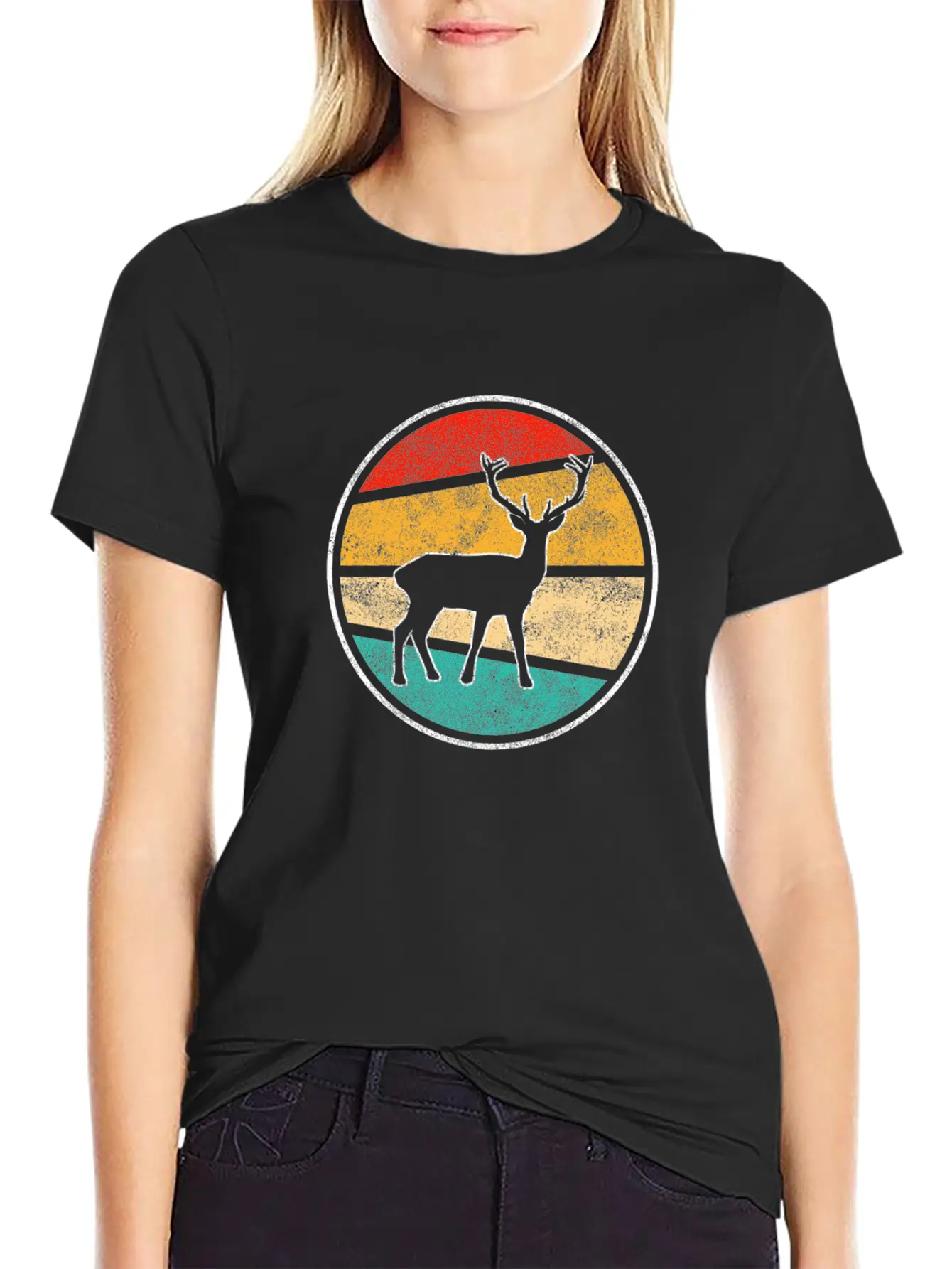 Deer Retro Unisex Short Sleeve Soft Cotton T-Shirt – Casual Everyday Wear