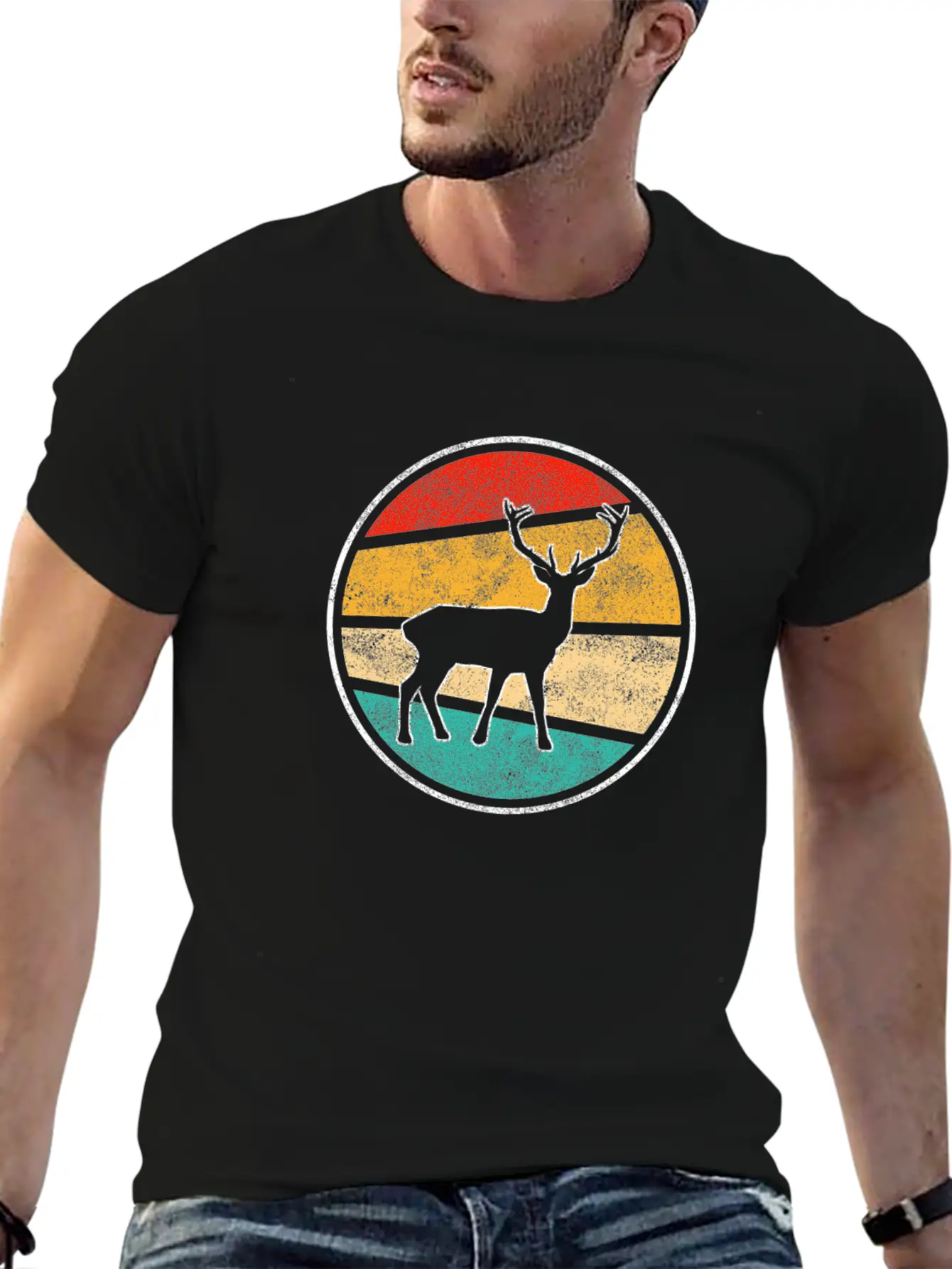 Deer Retro Unisex Short Sleeve Soft Cotton T-Shirt – Casual Everyday Wear