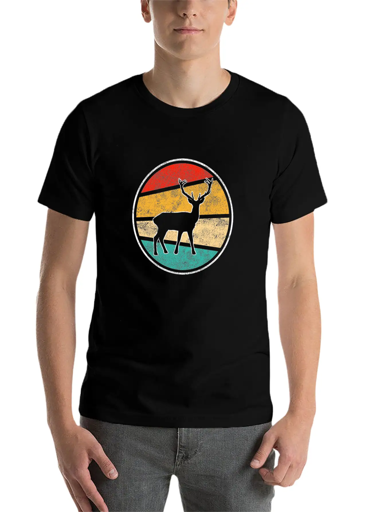 Deer Retro Unisex Short Sleeve Soft Cotton T-Shirt – Casual Everyday Wear