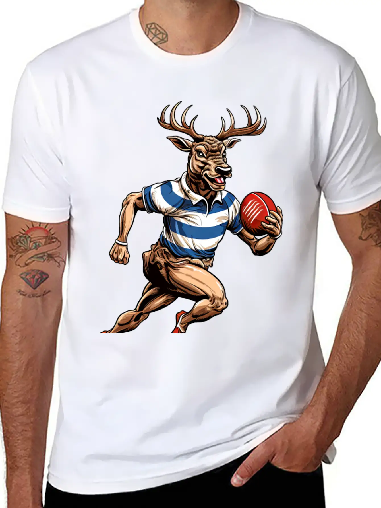 Deer Rugby Player Stylish Everyday T-Shirt – Unisex Basic Cotton Tee