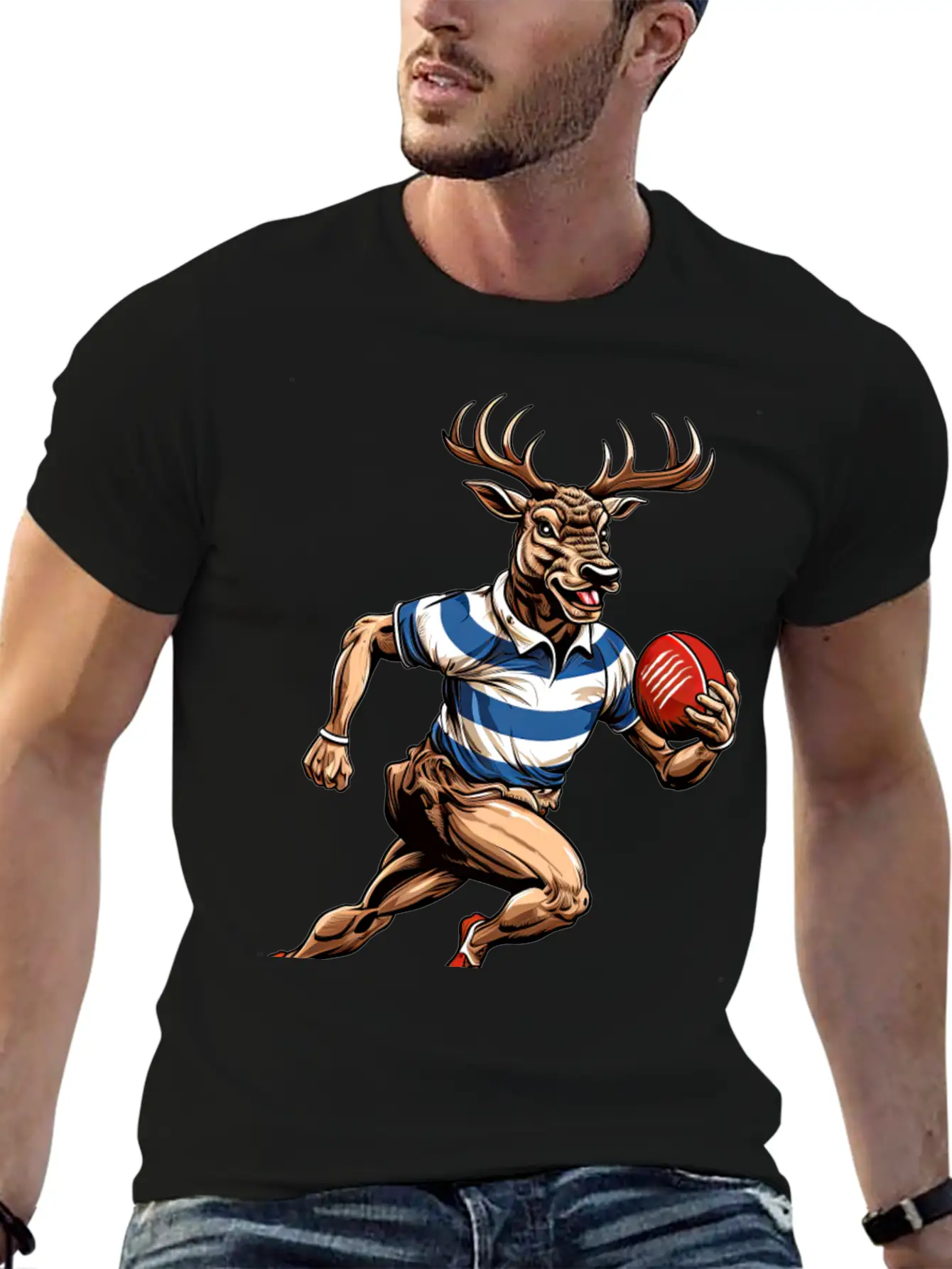 Deer Rugby Player Stylish Everyday T-Shirt – Unisex Basic Cotton Tee