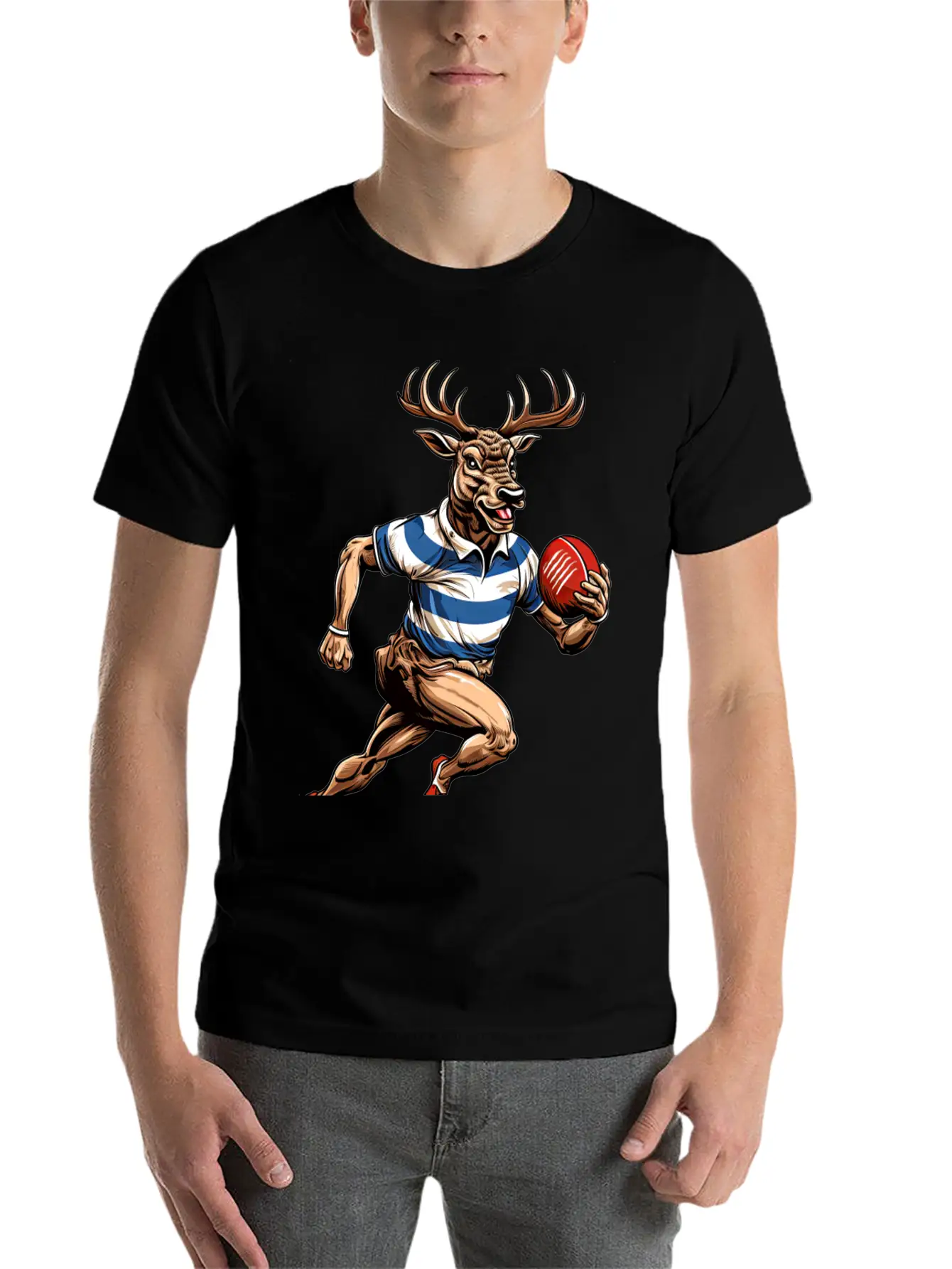 Deer Rugby Player Stylish Everyday T-Shirt – Unisex Basic Cotton Tee
