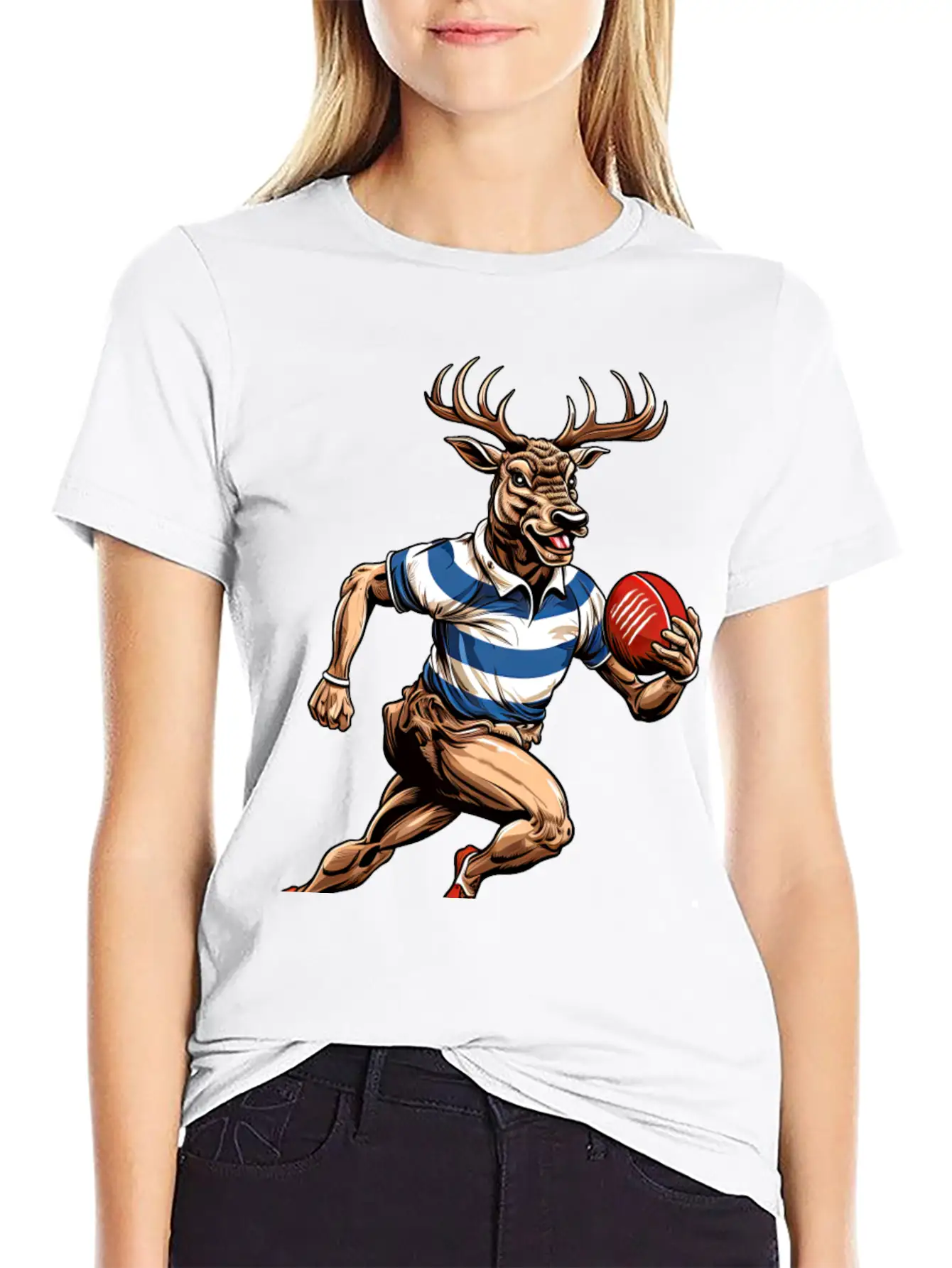 Deer Rugby Player Stylish Everyday T-Shirt – Unisex Basic Cotton Tee