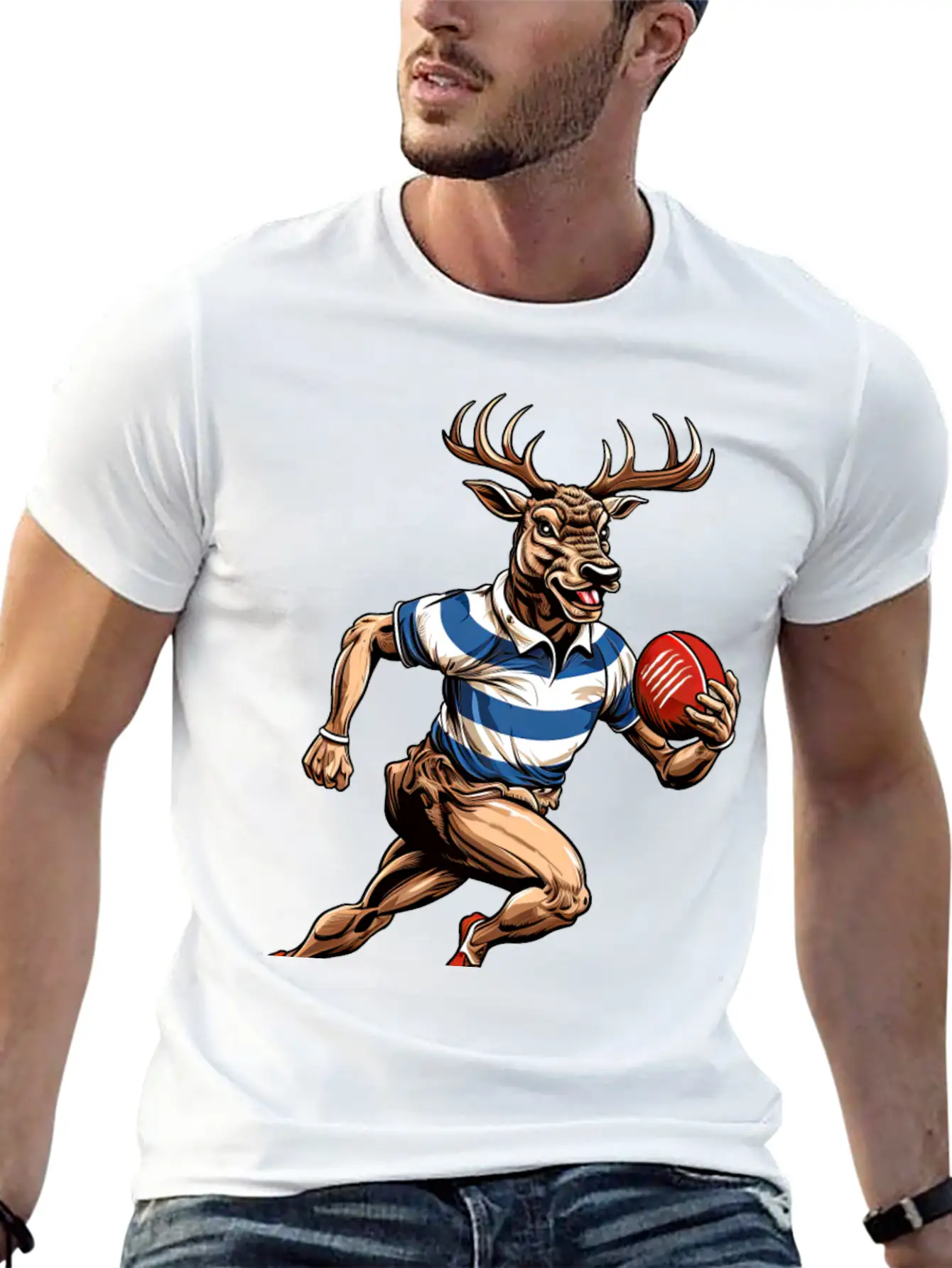 Deer Rugby Player Stylish Everyday T-Shirt – Unisex Basic Cotton Tee