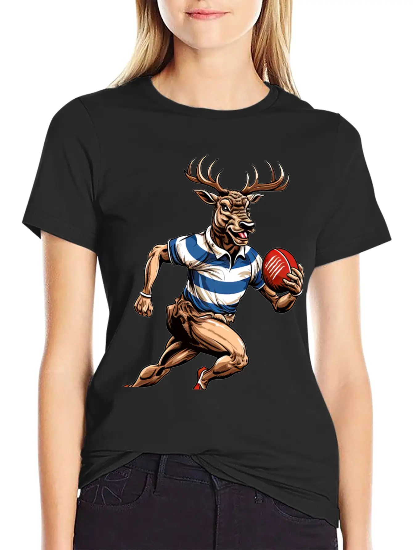 Deer Rugby Player Stylish Everyday T-Shirt – Unisex Basic Cotton Tee