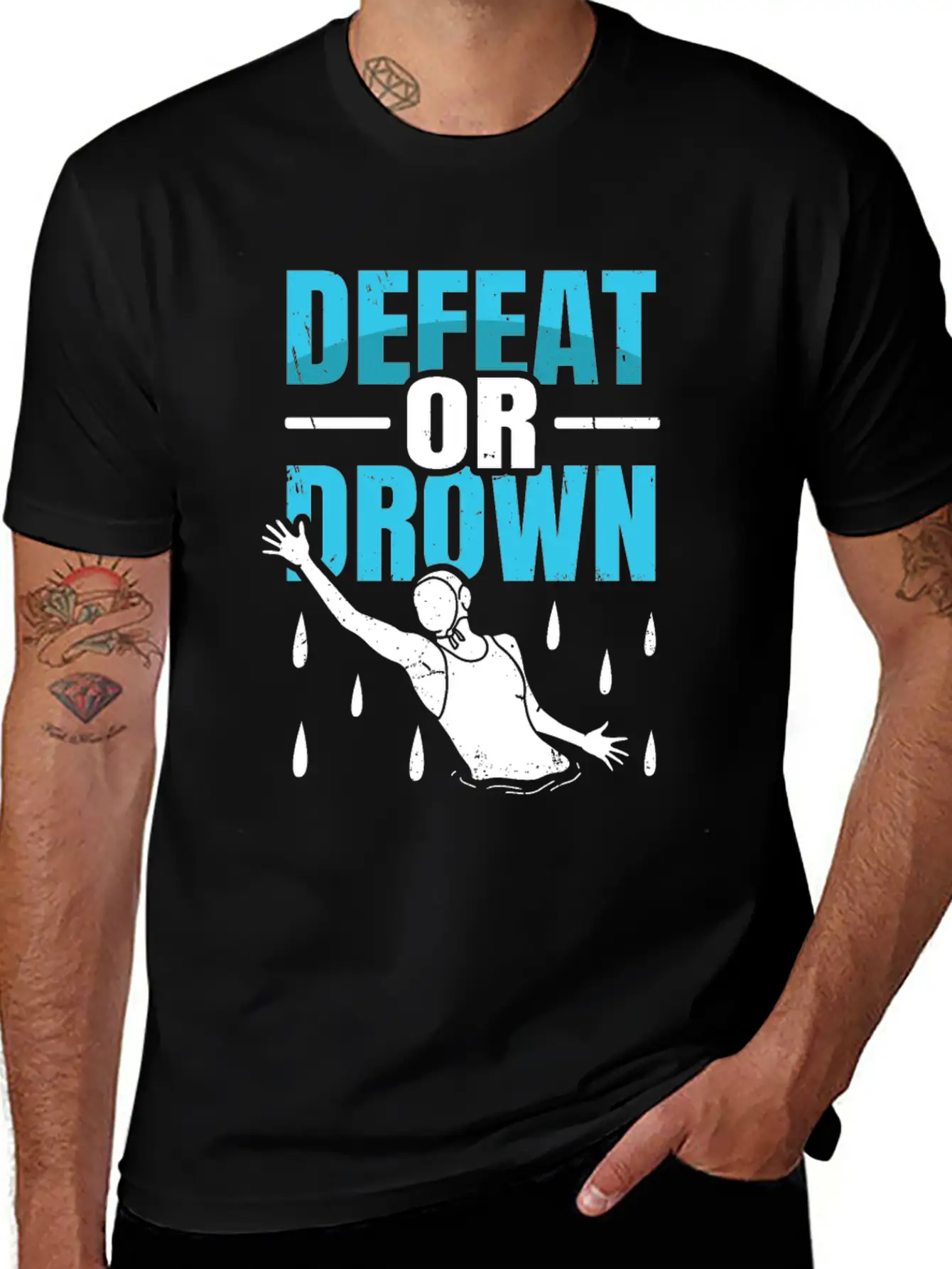 Defeat Or Drown Quote For A Water Polo Swimmer Unisex Short Sleeve Soft Cotton T-Shirt – Casual Everyday Wear