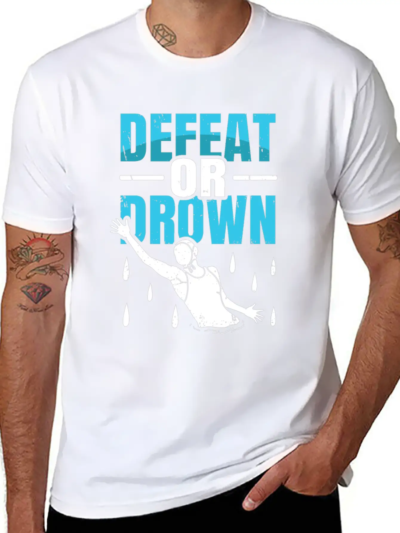 Defeat Or Drown Quote For A Water Polo Swimmer Unisex Short Sleeve Soft Cotton T-Shirt – Casual Everyday Wear
