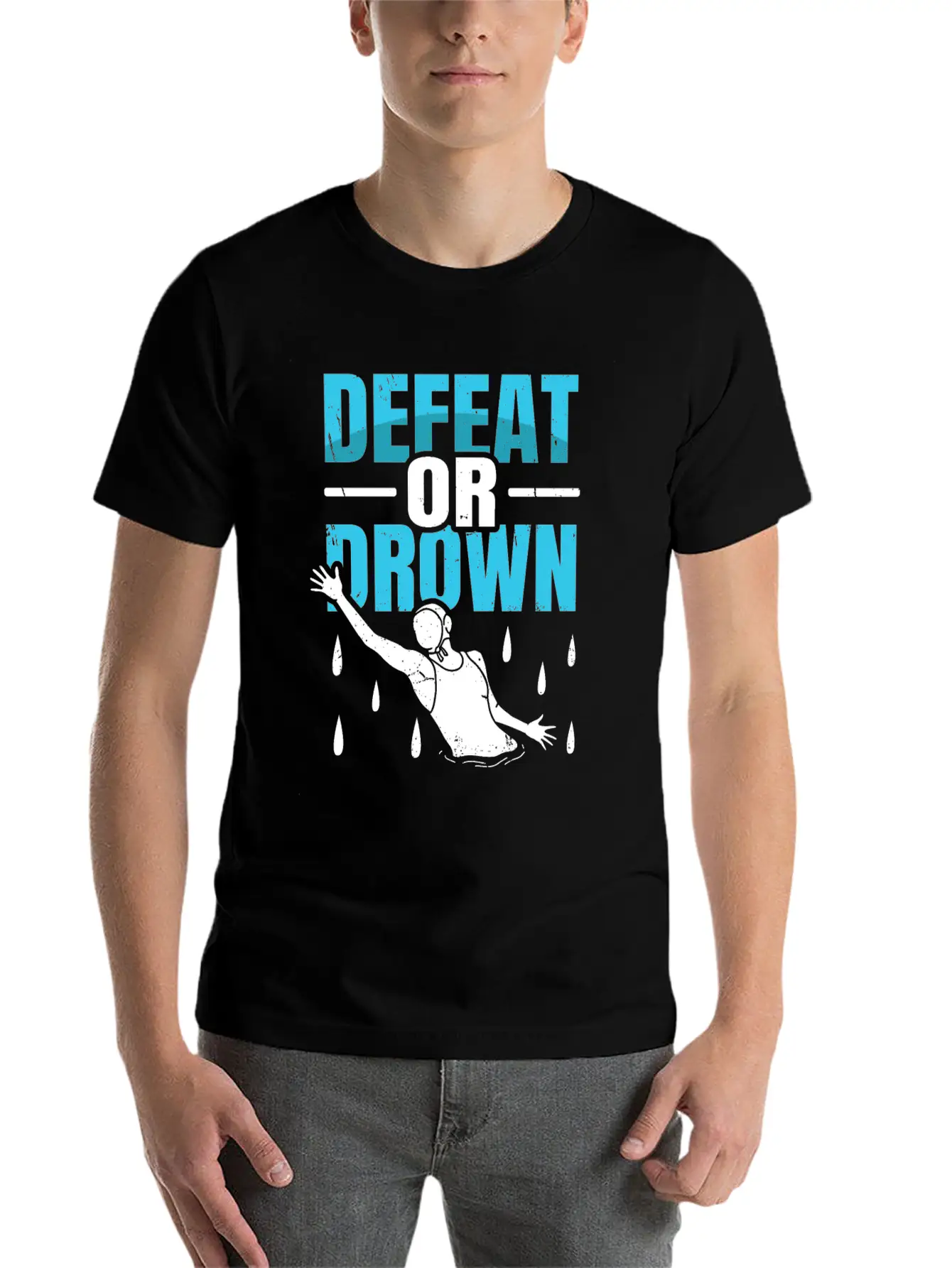 Defeat Or Drown Quote For A Water Polo Swimmer Unisex Short Sleeve Soft Cotton T-Shirt – Casual Everyday Wear
