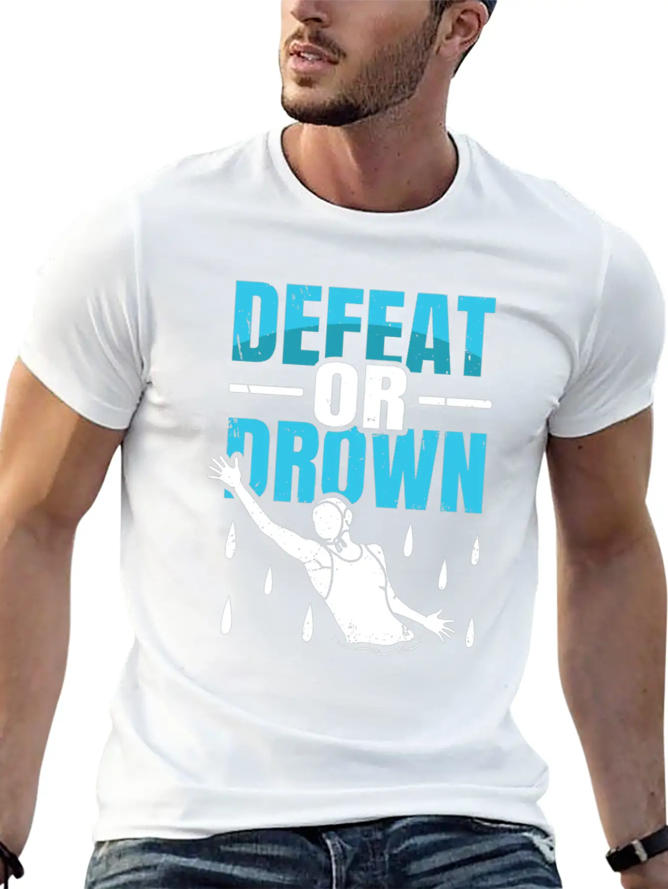 Defeat Or Drown Quote For A Water Polo Swimmer Unisex Short Sleeve Soft Cotton T-Shirt – Casual Everyday Wear