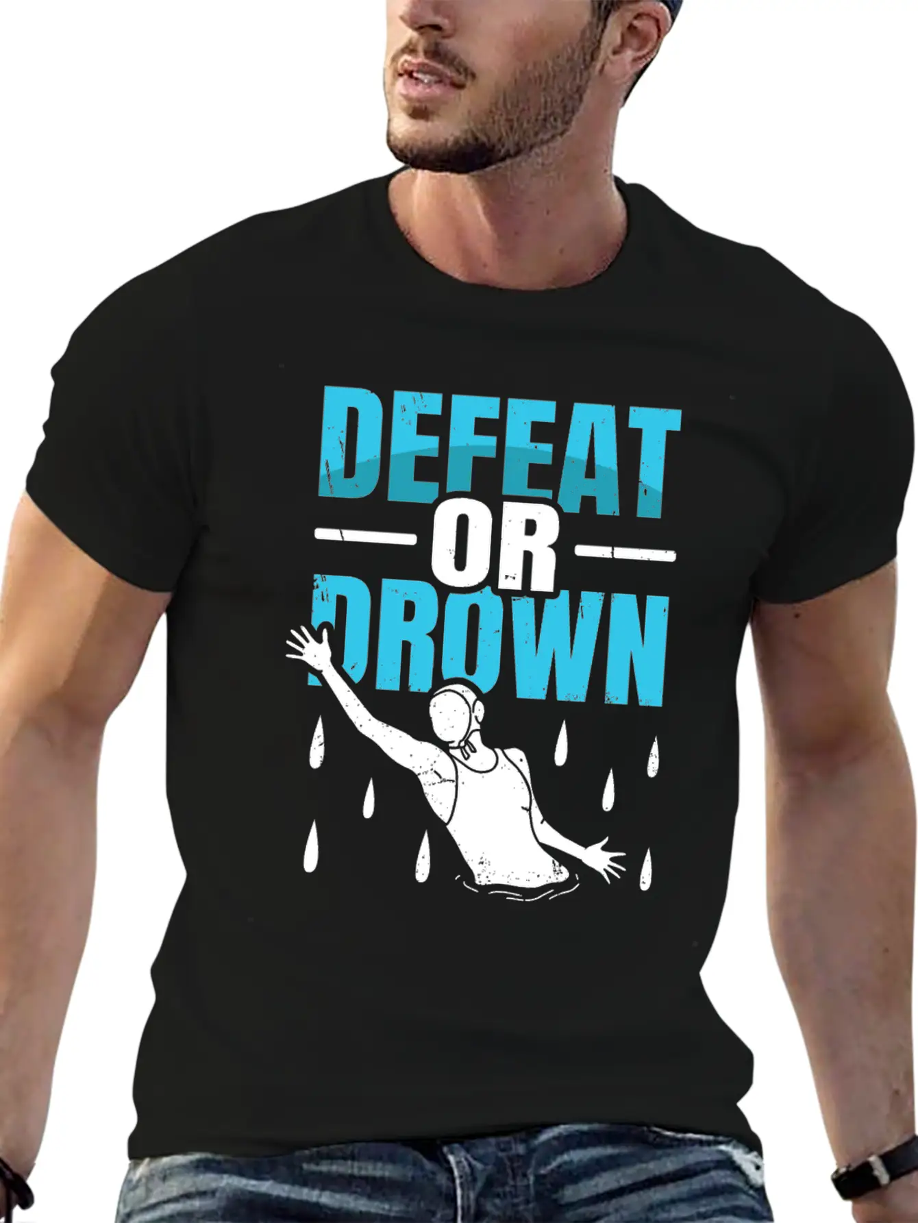 Defeat Or Drown Quote For A Water Polo Swimmer Unisex Short Sleeve Soft Cotton T-Shirt – Casual Everyday Wear