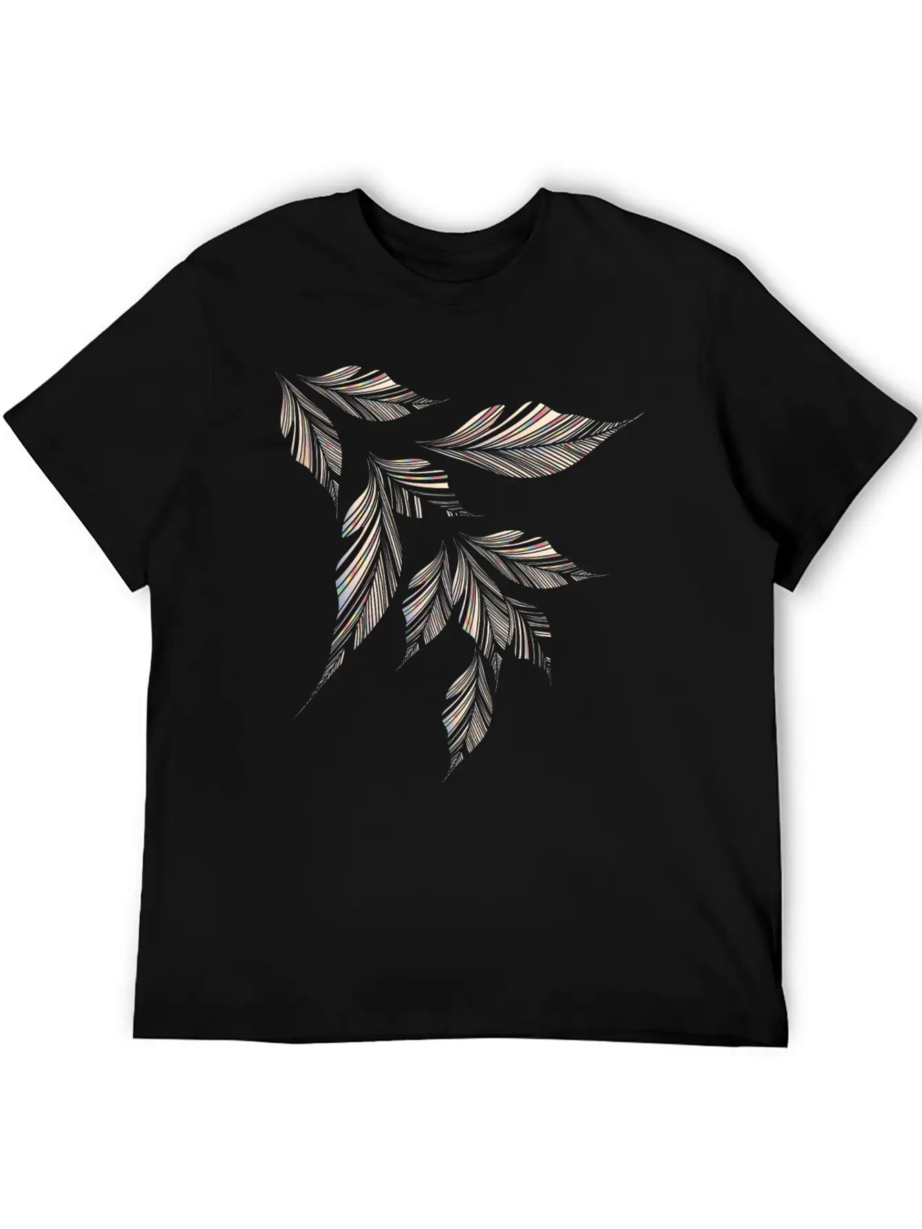 Delicately Shimmering Feathery Leaves Drawing Stylish Everyday T-Shirt – Unisex Basic Cotton Tee