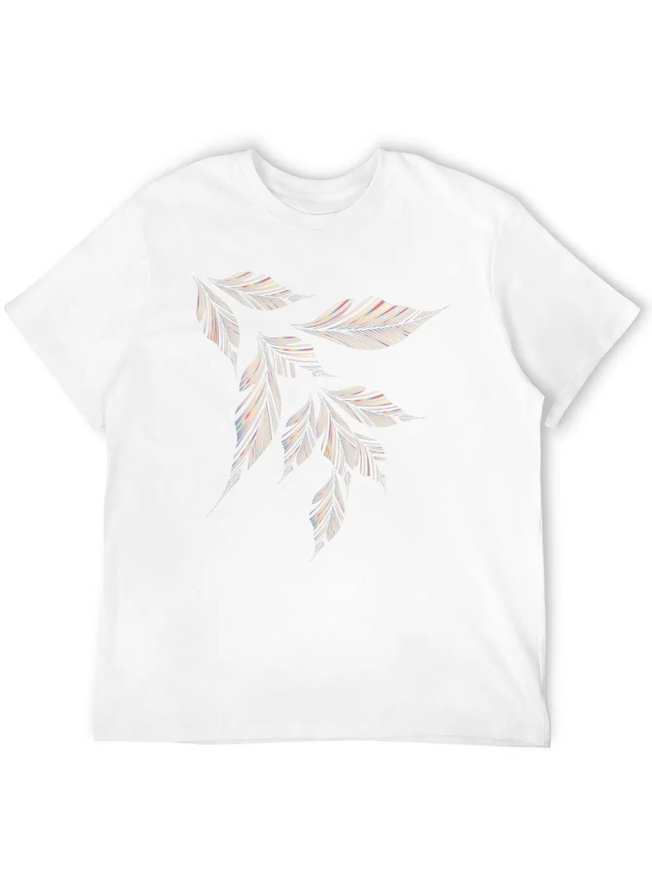 Delicately Shimmering Feathery Leaves Drawing Stylish Everyday T-Shirt – Unisex Basic Cotton Tee