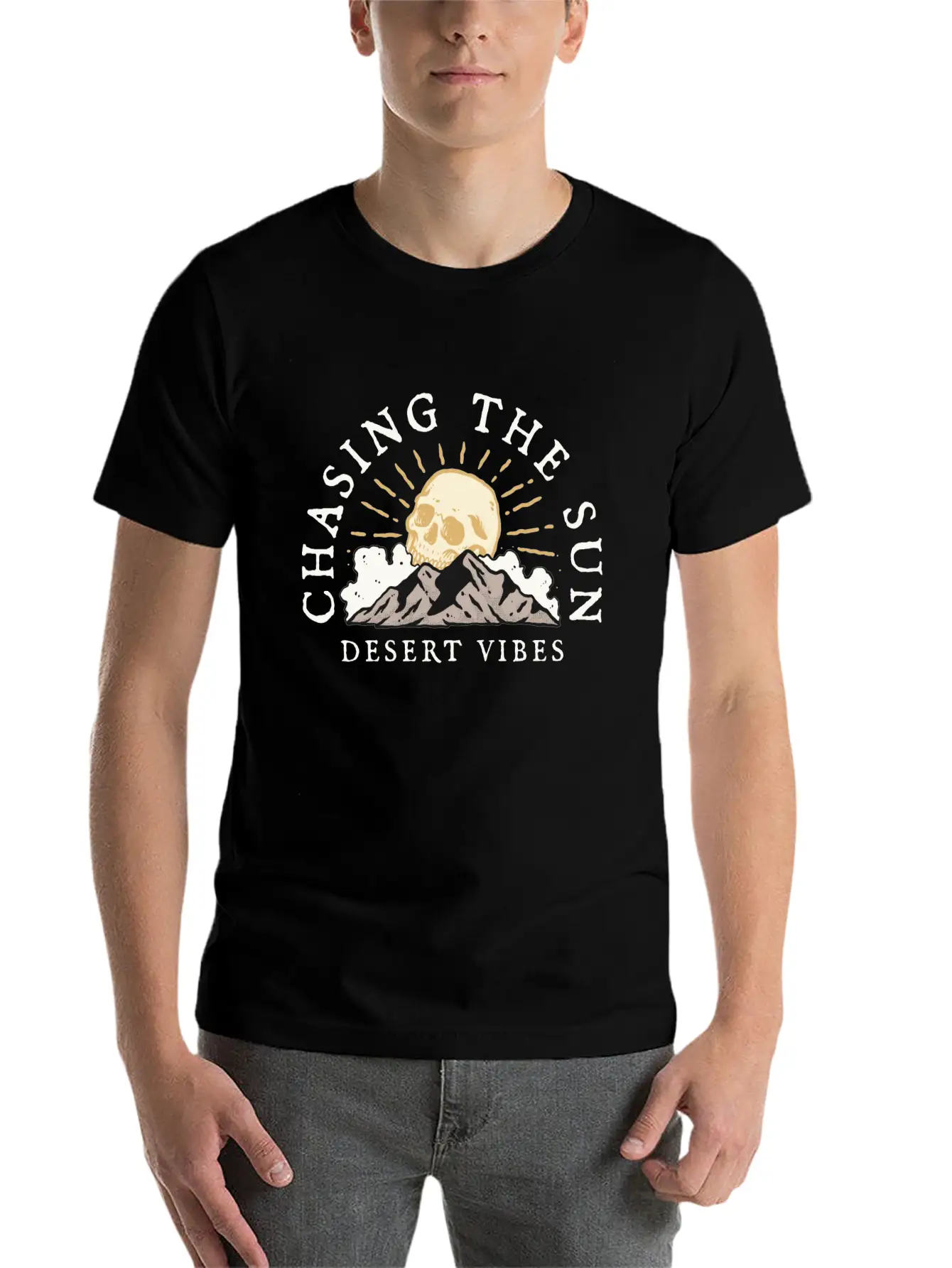 DESERT VIBE - SKULL Unisex Short Sleeve Soft Cotton T-Shirt – Casual Everyday Wear