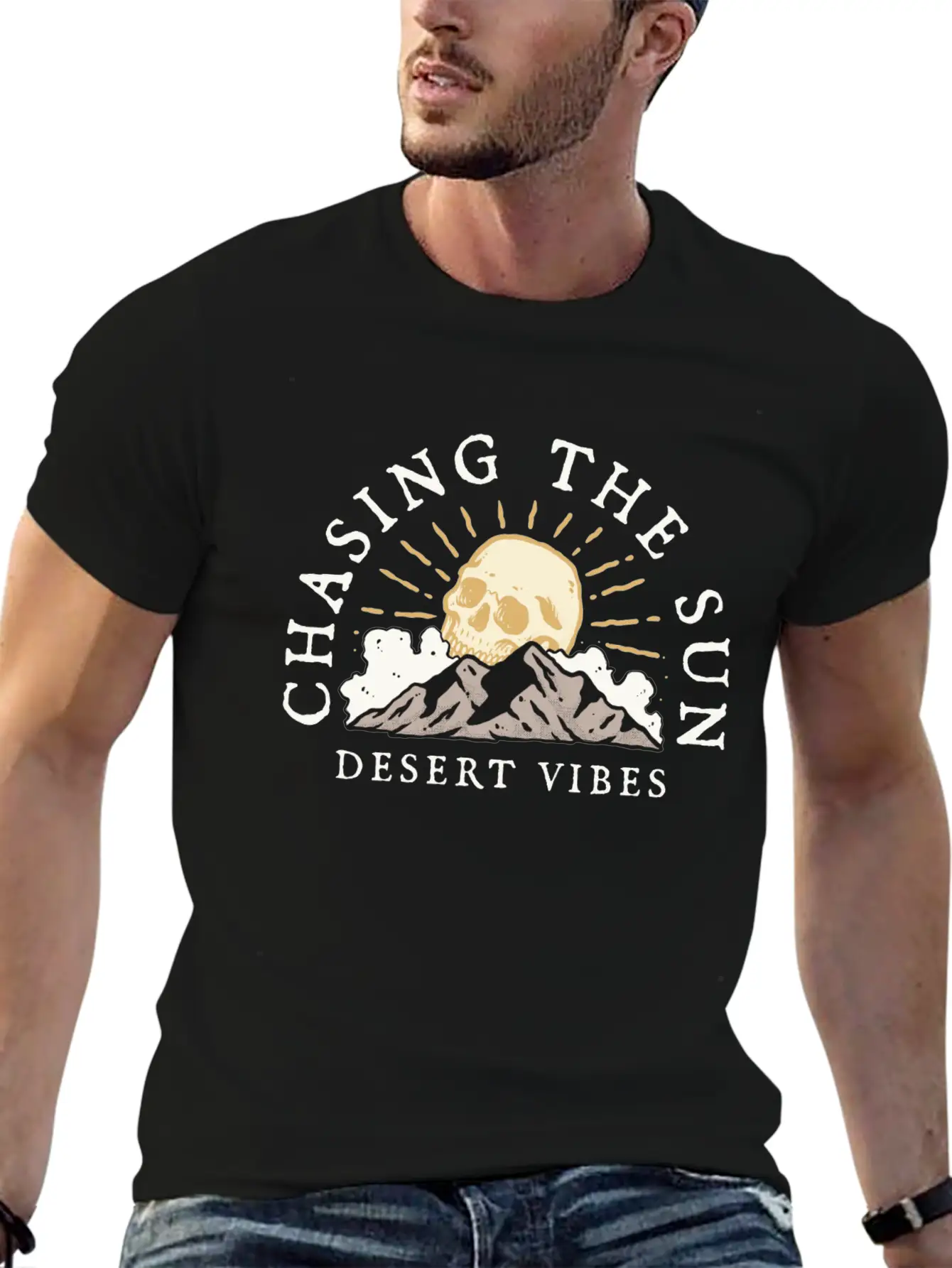 DESERT VIBE - SKULL Unisex Short Sleeve Soft Cotton T-Shirt – Casual Everyday Wear