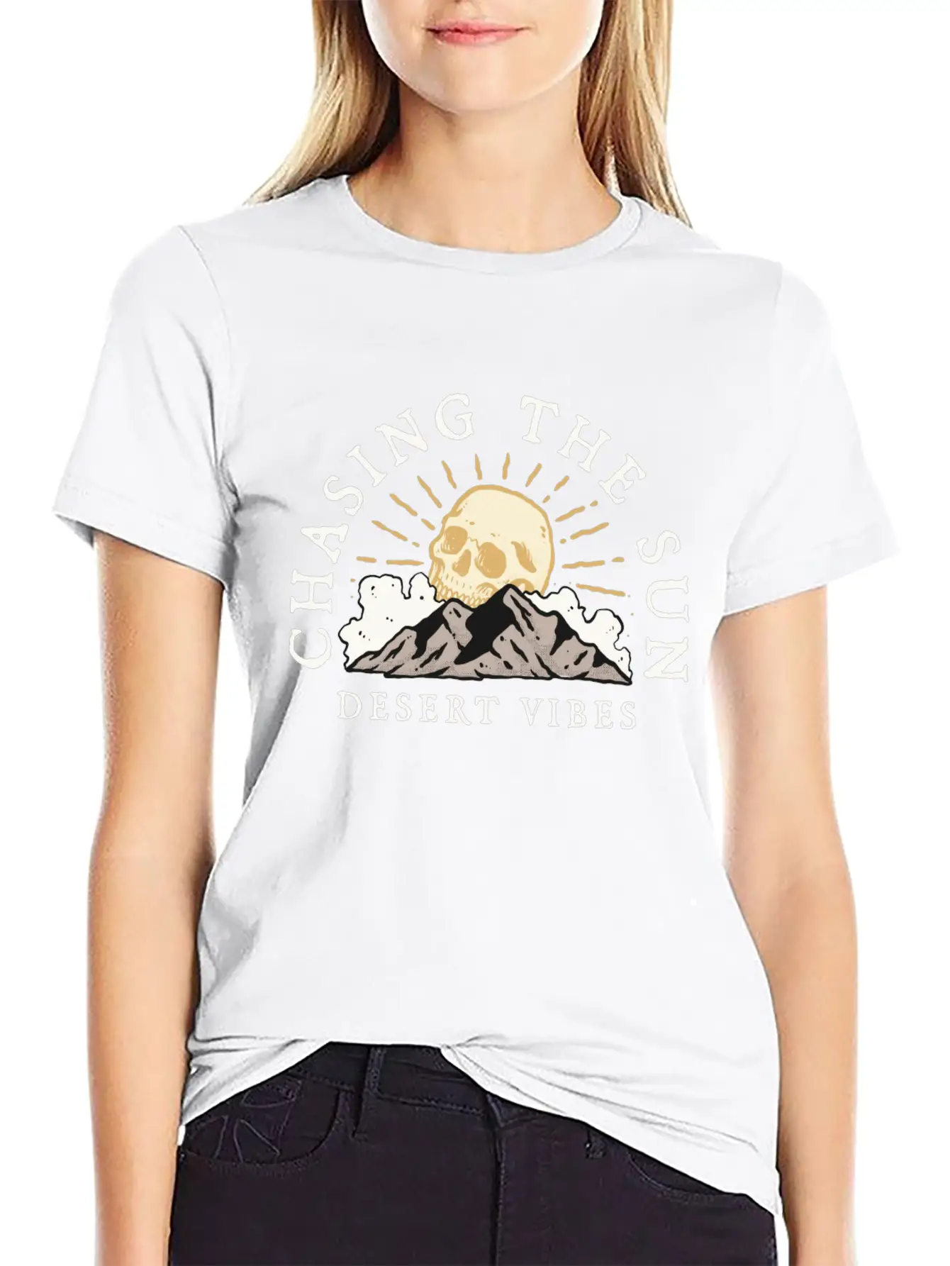DESERT VIBE - SKULL Unisex Short Sleeve Soft Cotton T-Shirt – Casual Everyday Wear