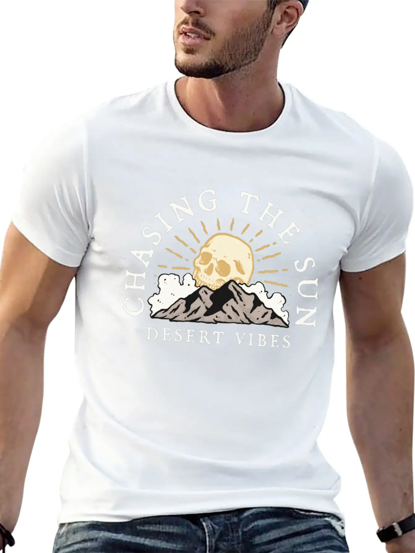 DESERT VIBE - SKULL Unisex Short Sleeve Soft Cotton T-Shirt – Casual Everyday Wear