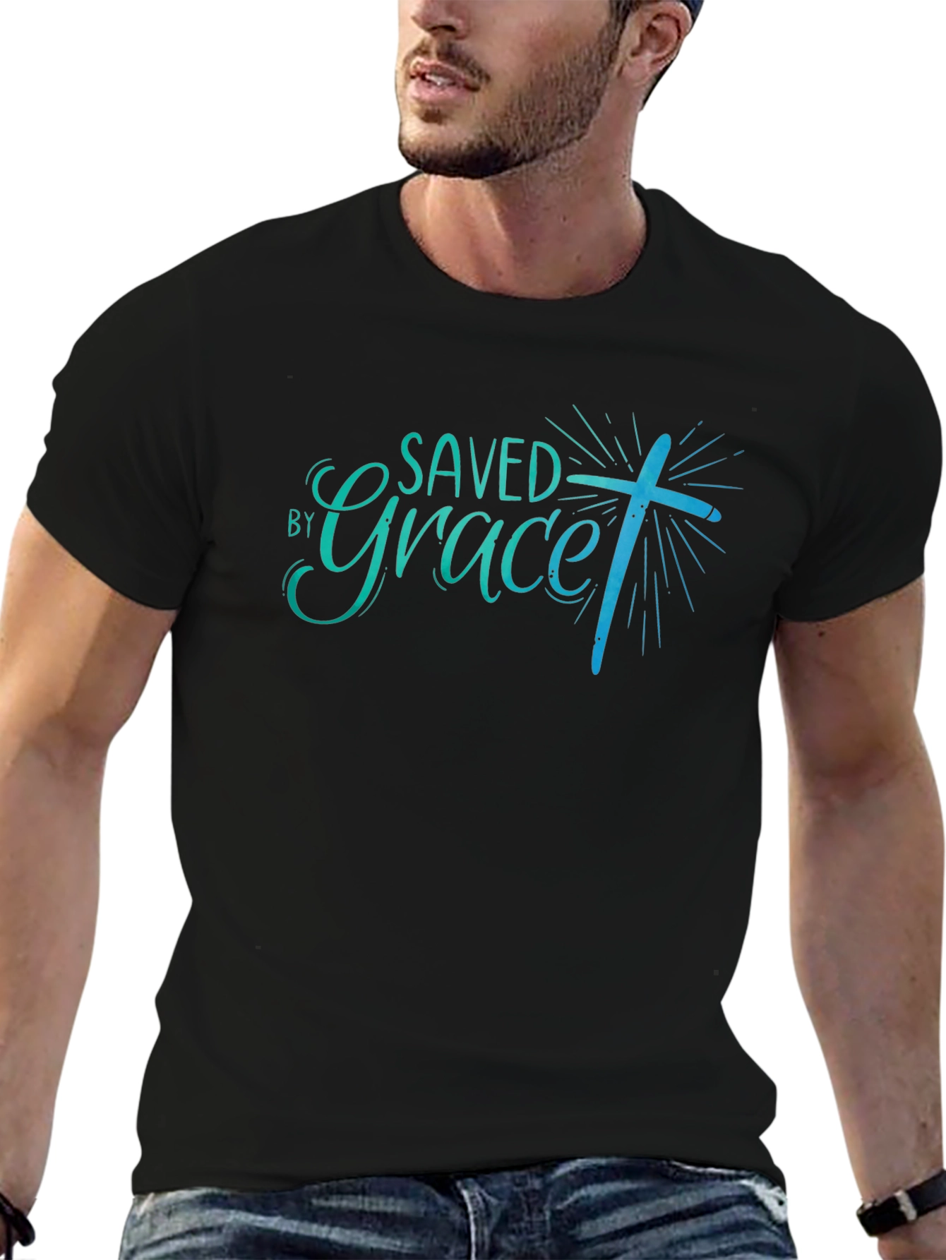 Saved By Grace Black Christian T-Shirt