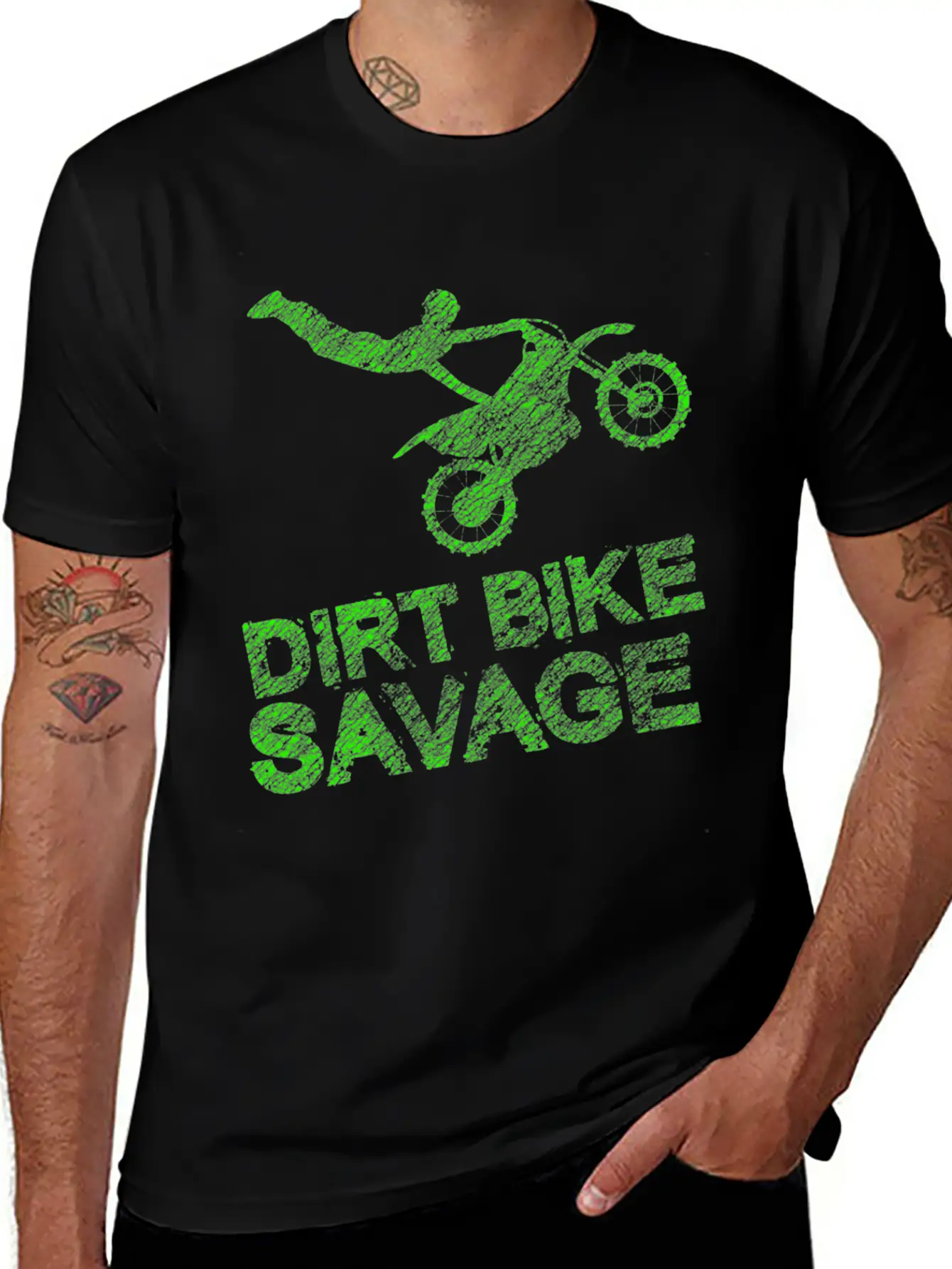 Dirt Bike Savage Motocross Distressed Youth Rider Stylish Everyday T-Shirt – Unisex Basic Cotton Tee