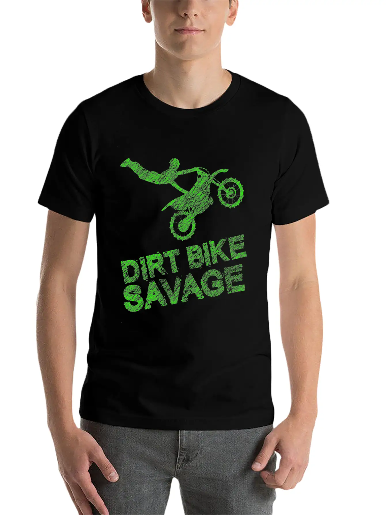 Dirt Bike Savage Motocross Distressed Youth Rider Stylish Everyday T-Shirt – Unisex Basic Cotton Tee