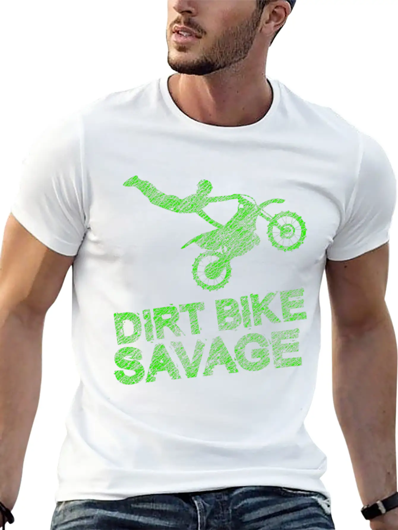 Dirt Bike Savage Motocross Distressed Youth Rider Stylish Everyday T-Shirt – Unisex Basic Cotton Tee