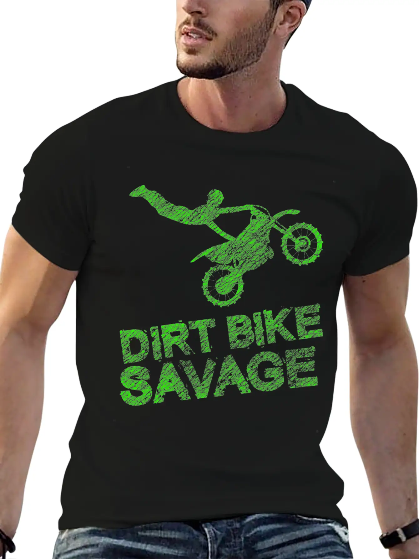 Dirt Bike Savage Motocross Distressed Youth Rider Stylish Everyday T-Shirt – Unisex Basic Cotton Tee