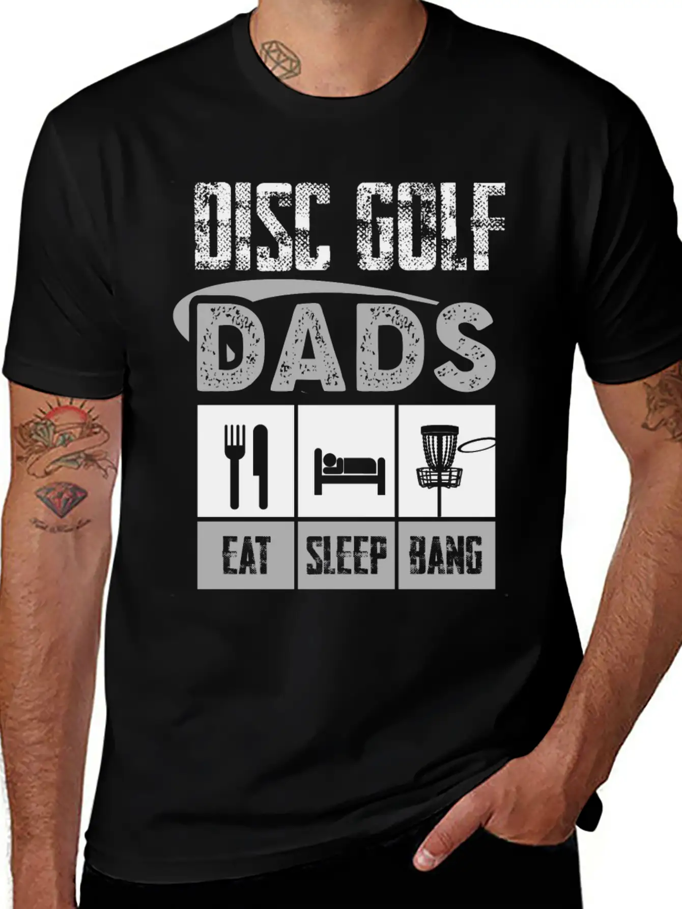 Disc Golf Dad Eat Sleep Bang Funny Frolf Gray Comfortable Minimalist Graphic Tee – Summer Style Essential