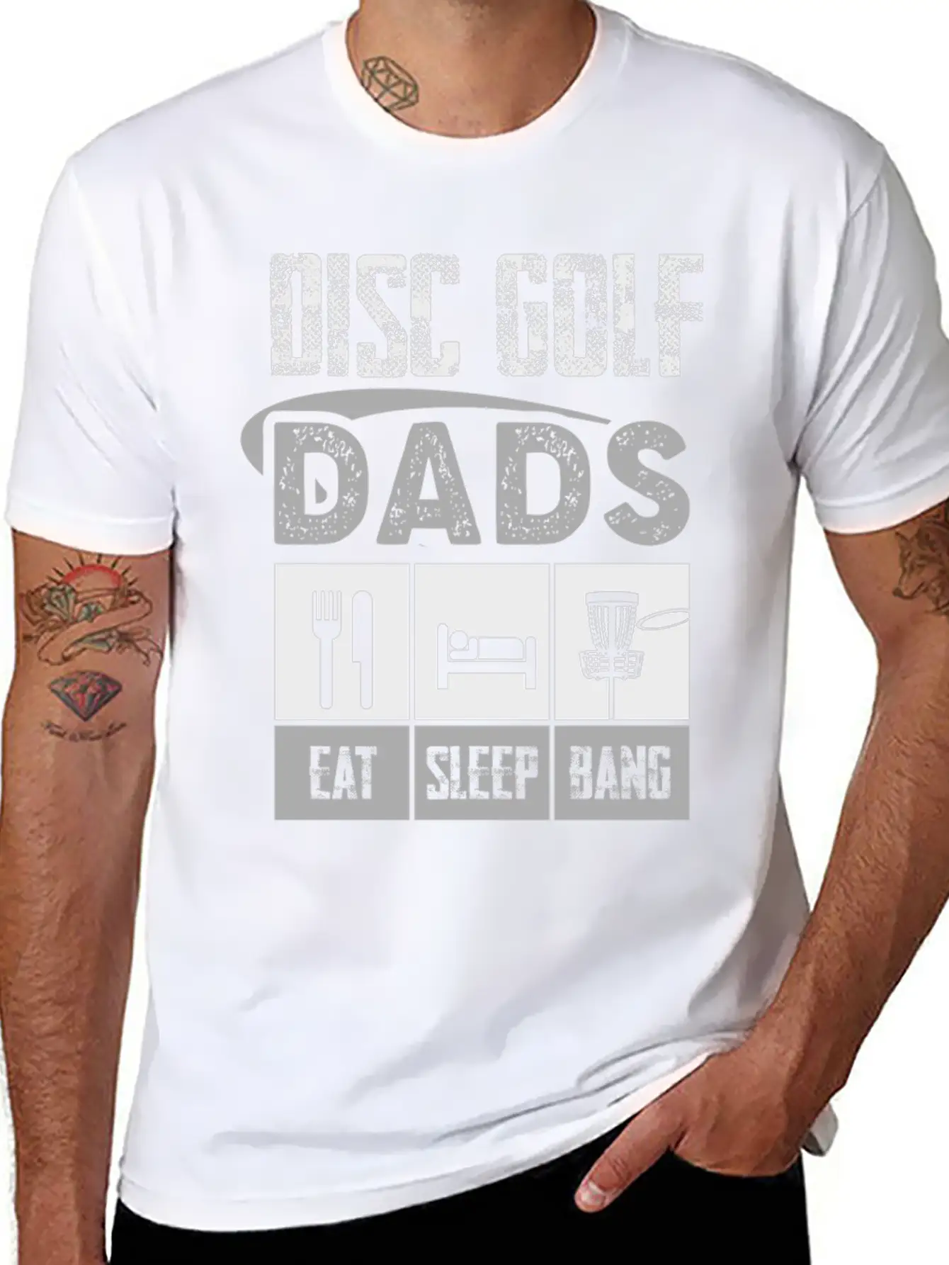 Disc Golf Dad Eat Sleep Bang Funny Frolf Gray Comfortable Minimalist Graphic Tee – Summer Style Essential