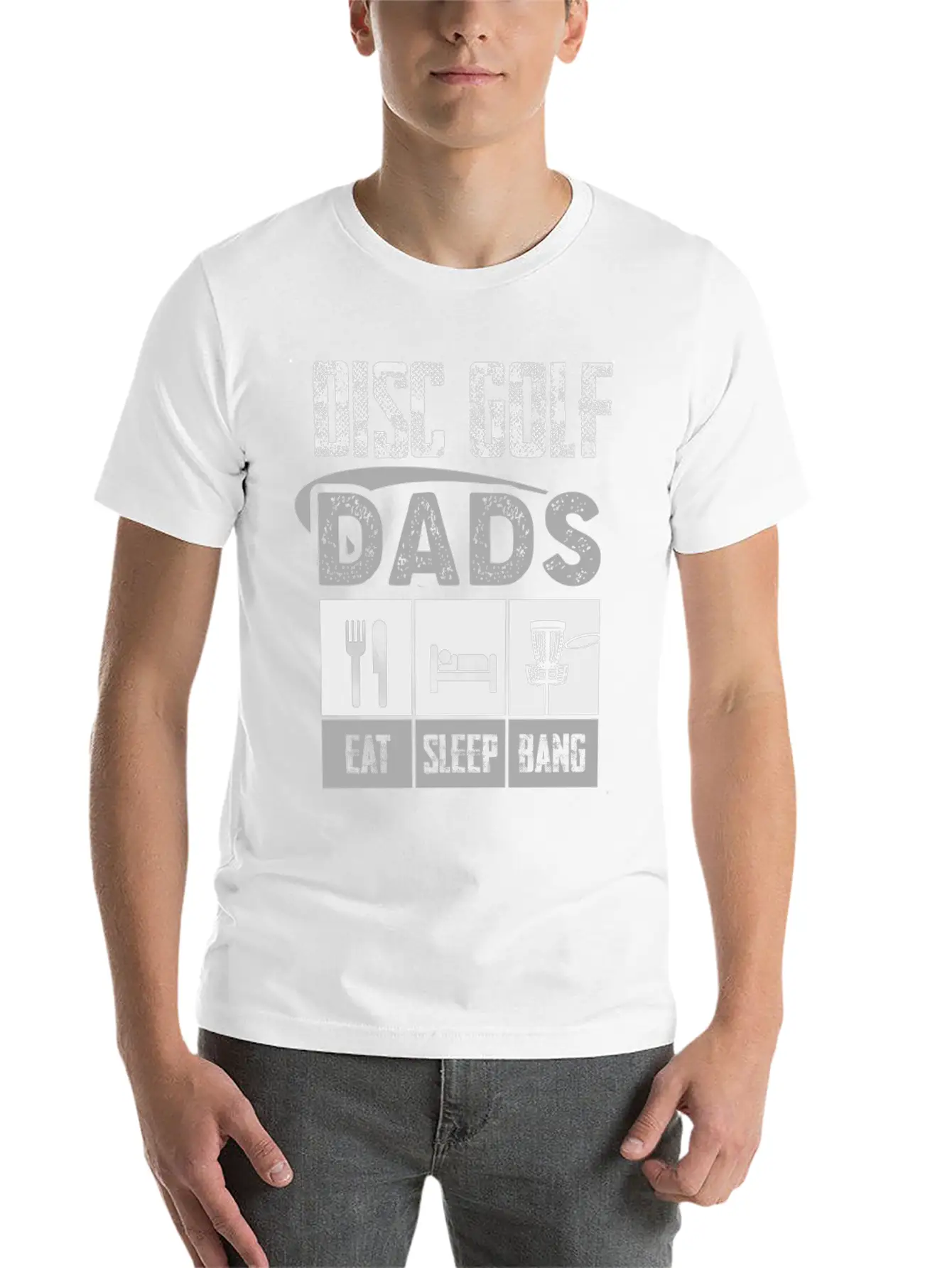 Disc Golf Dad Eat Sleep Bang Funny Frolf Gray Comfortable Minimalist Graphic Tee – Summer Style Essential