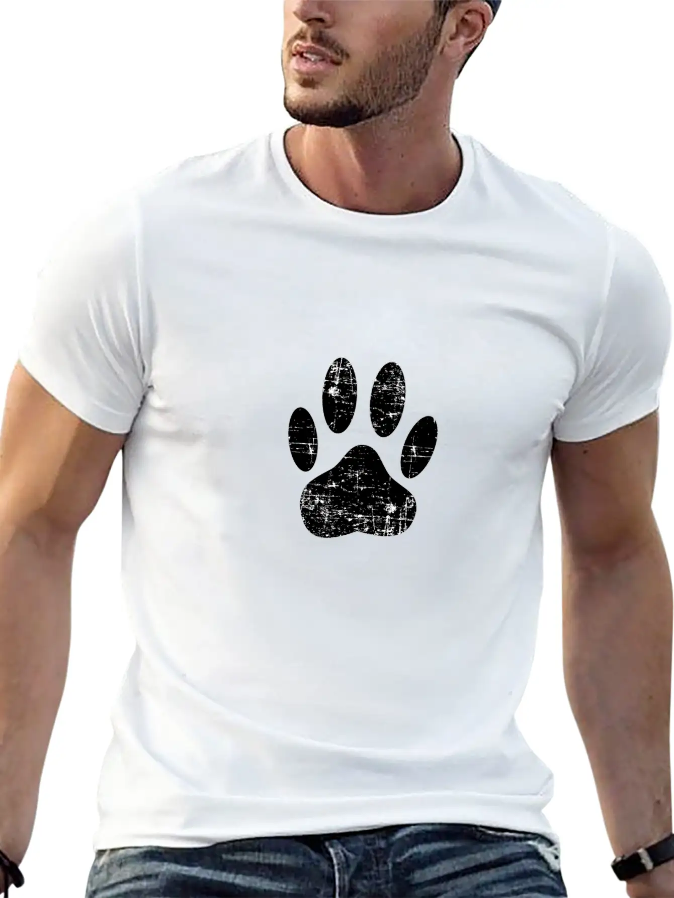 Distressed Dog Paw Print Unisex Short Sleeve Soft Cotton T-Shirt – Casual Everyday Wear