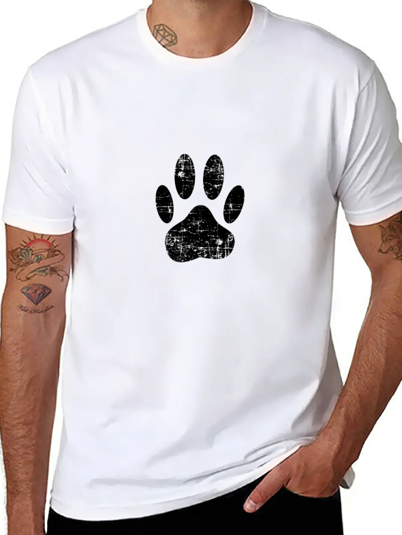 Distressed Dog Paw Print Unisex Short Sleeve Soft Cotton T-Shirt – Casual Everyday Wear