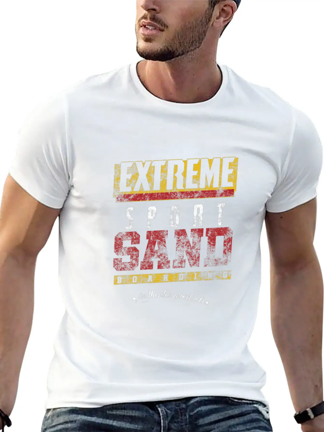 Distressed Extreme Sports Sand Boarding Stylish Everyday T-Shirt – Unisex Basic Cotton Tee