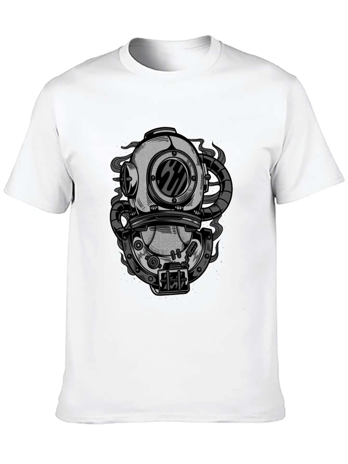 Diving Helmet - Scuba Diver In Retro Grunge Style Unisex Short Sleeve Soft Cotton T-Shirt – Casual Everyday Wear