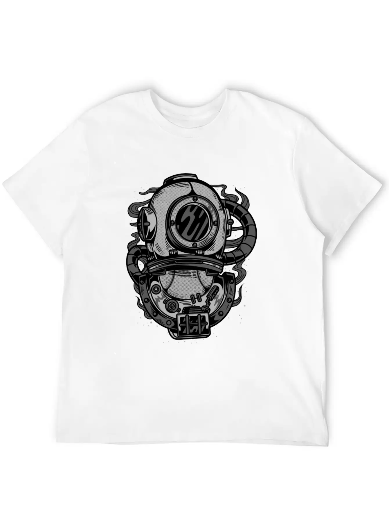 Diving Helmet - Scuba Diver In Retro Grunge Style Unisex Short Sleeve Soft Cotton T-Shirt – Casual Everyday Wear