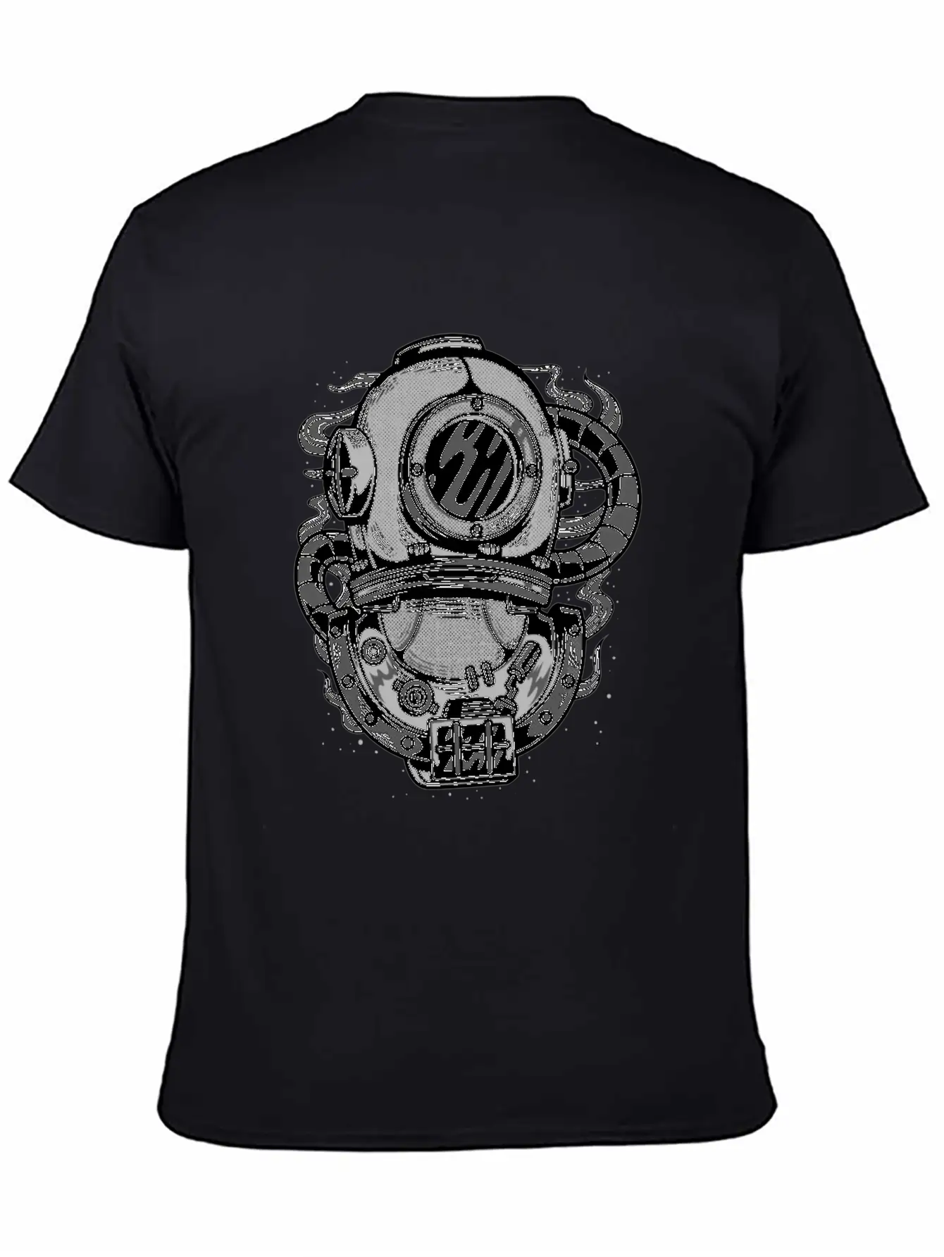 Diving Helmet - Scuba Diver In Retro Grunge Style Unisex Short Sleeve Soft Cotton T-Shirt – Casual Everyday Wear