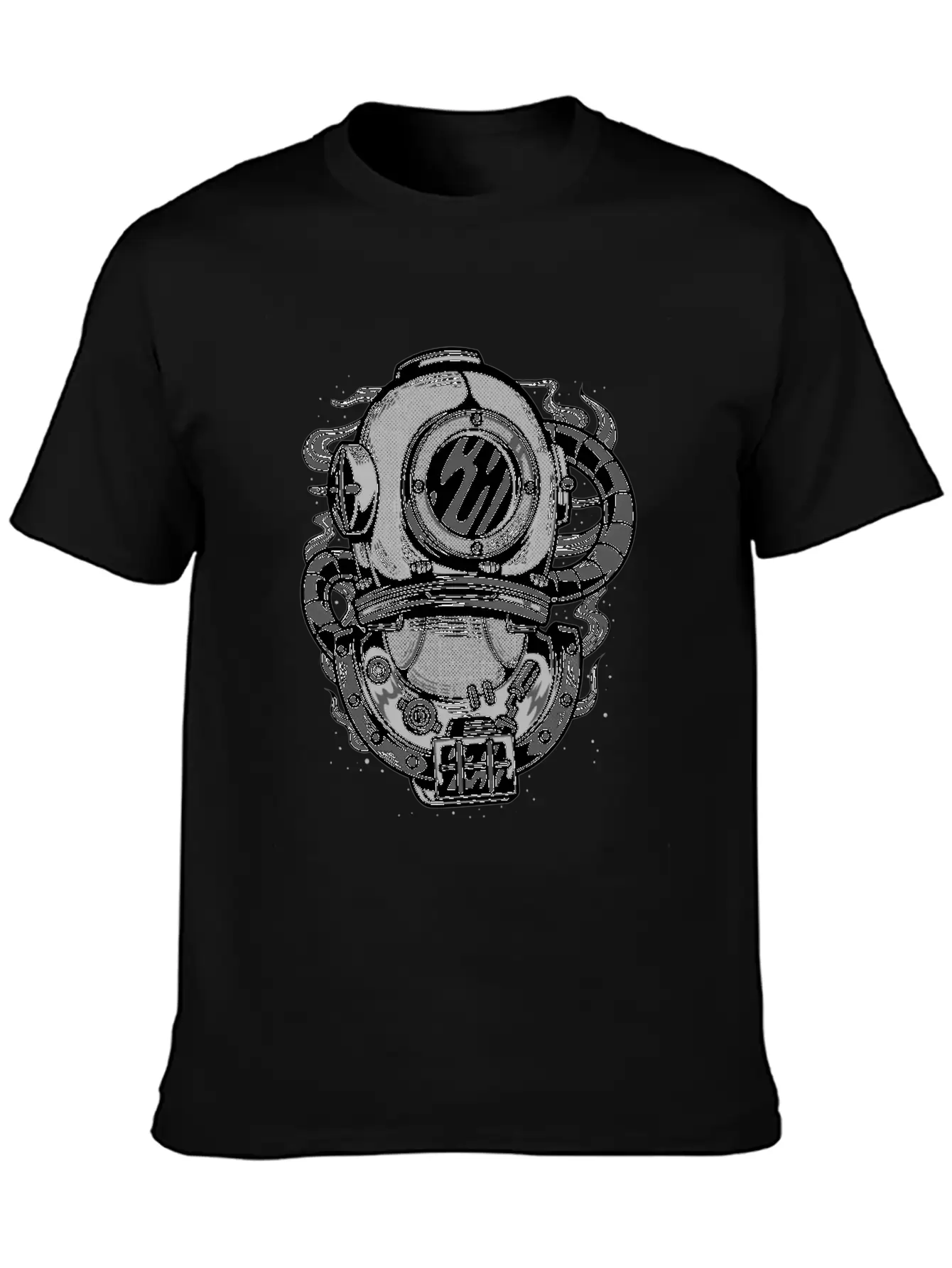 Diving Helmet - Scuba Diver In Retro Grunge Style Unisex Short Sleeve Soft Cotton T-Shirt – Casual Everyday Wear