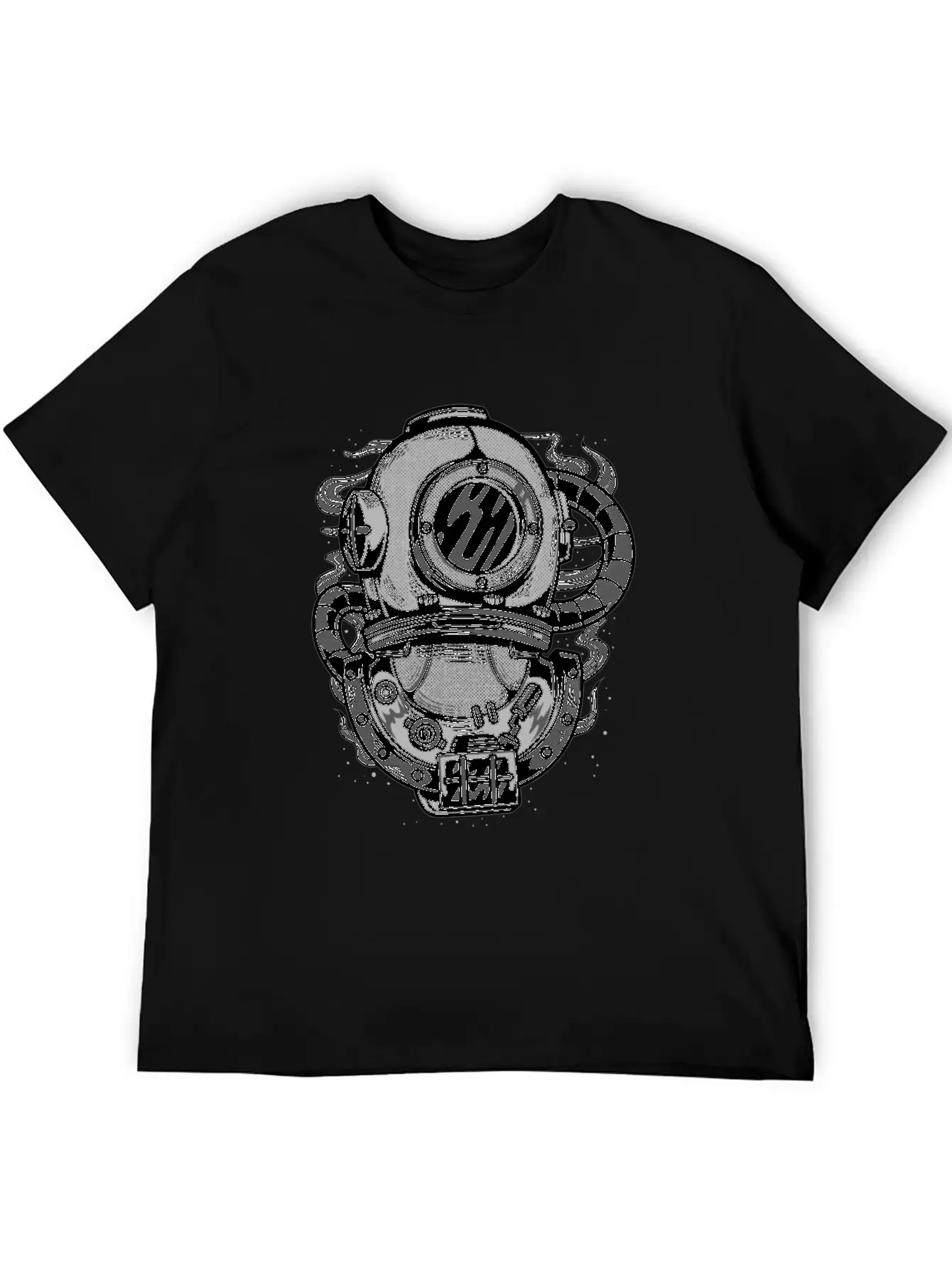 Diving Helmet - Scuba Diver In Retro Grunge Style Unisex Short Sleeve Soft Cotton T-Shirt – Casual Everyday Wear