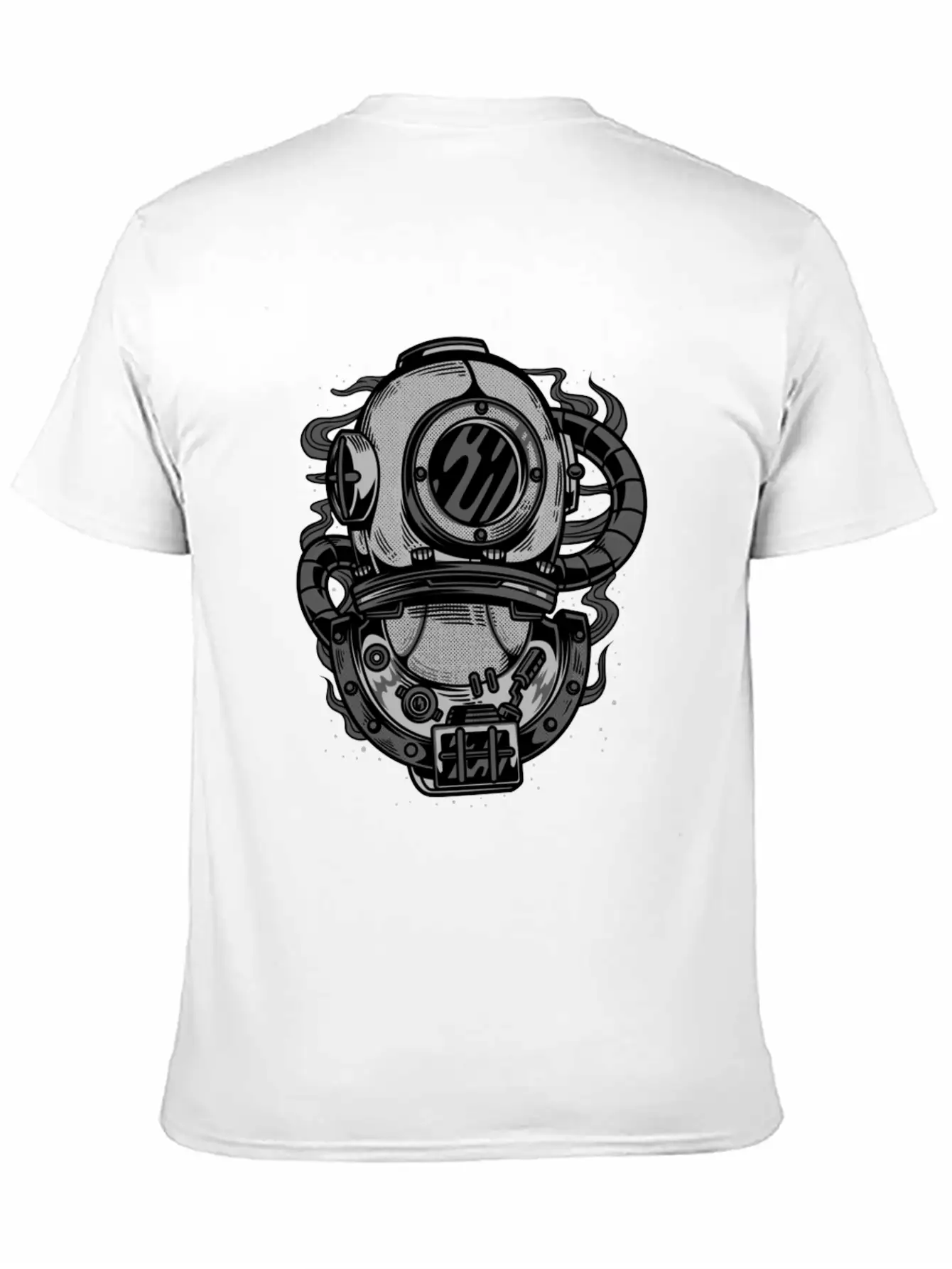 Diving Helmet - Scuba Diver In Retro Grunge Style Unisex Short Sleeve Soft Cotton T-Shirt – Casual Everyday Wear