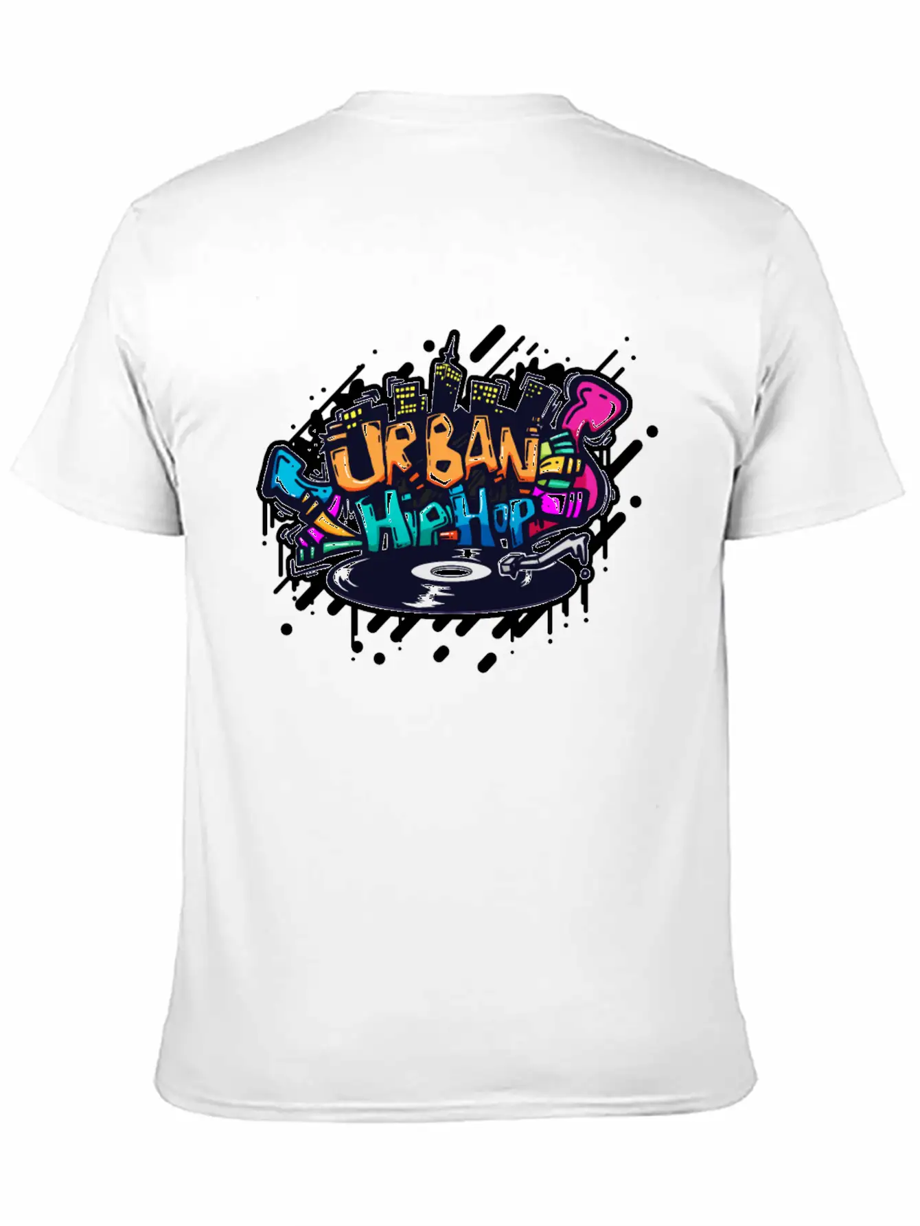 DJ TURNTABLE GRAFFITI Unisex Short Sleeve Soft Cotton T-Shirt – Casual Everyday Wear