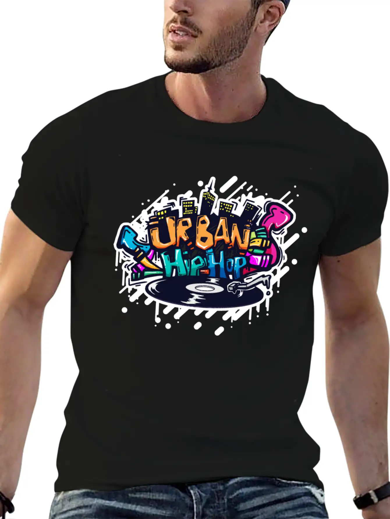 DJ TURNTABLE GRAFFITI Unisex Short Sleeve Soft Cotton T-Shirt – Casual Everyday Wear