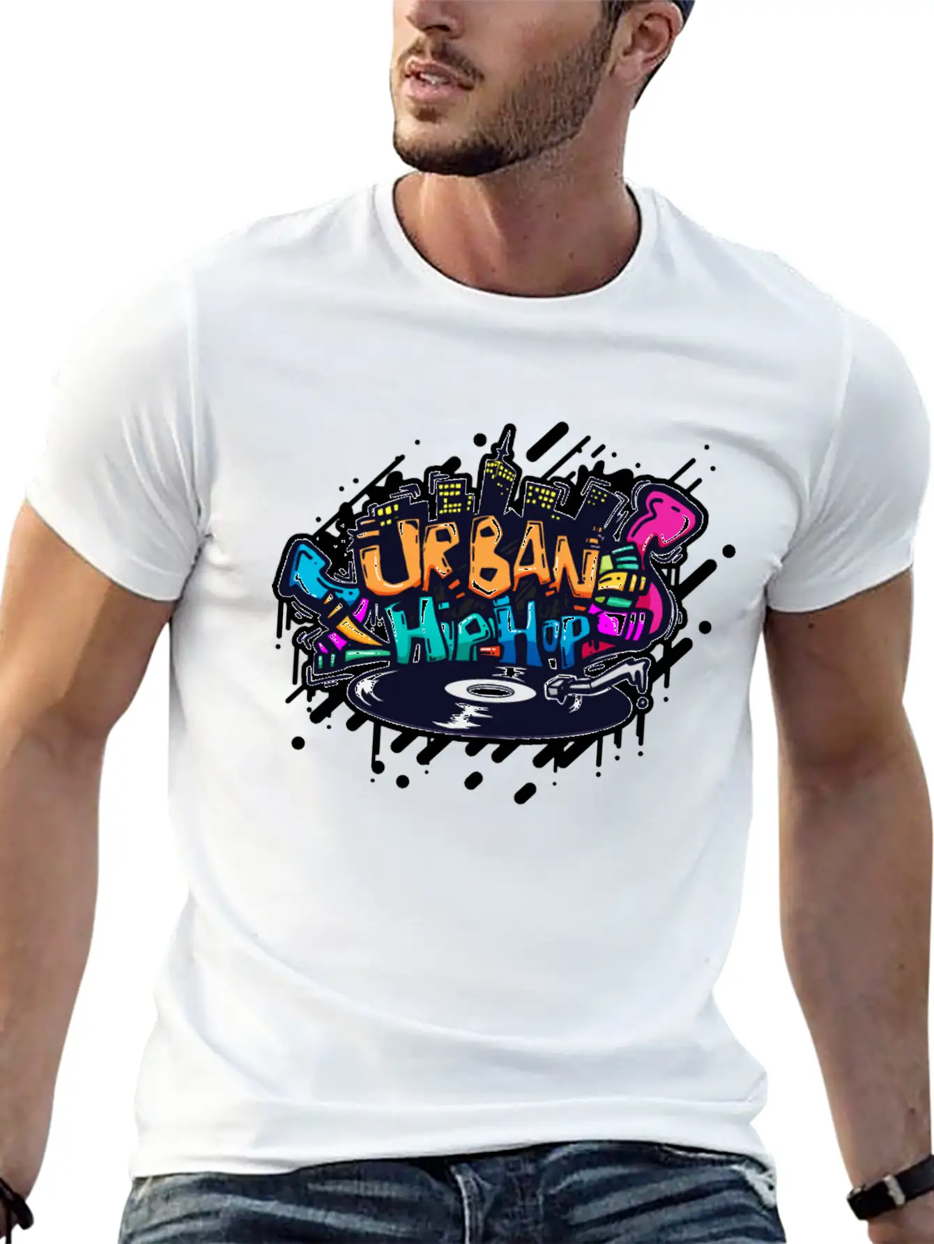 DJ TURNTABLE GRAFFITI Unisex Short Sleeve Soft Cotton T-Shirt – Casual Everyday Wear