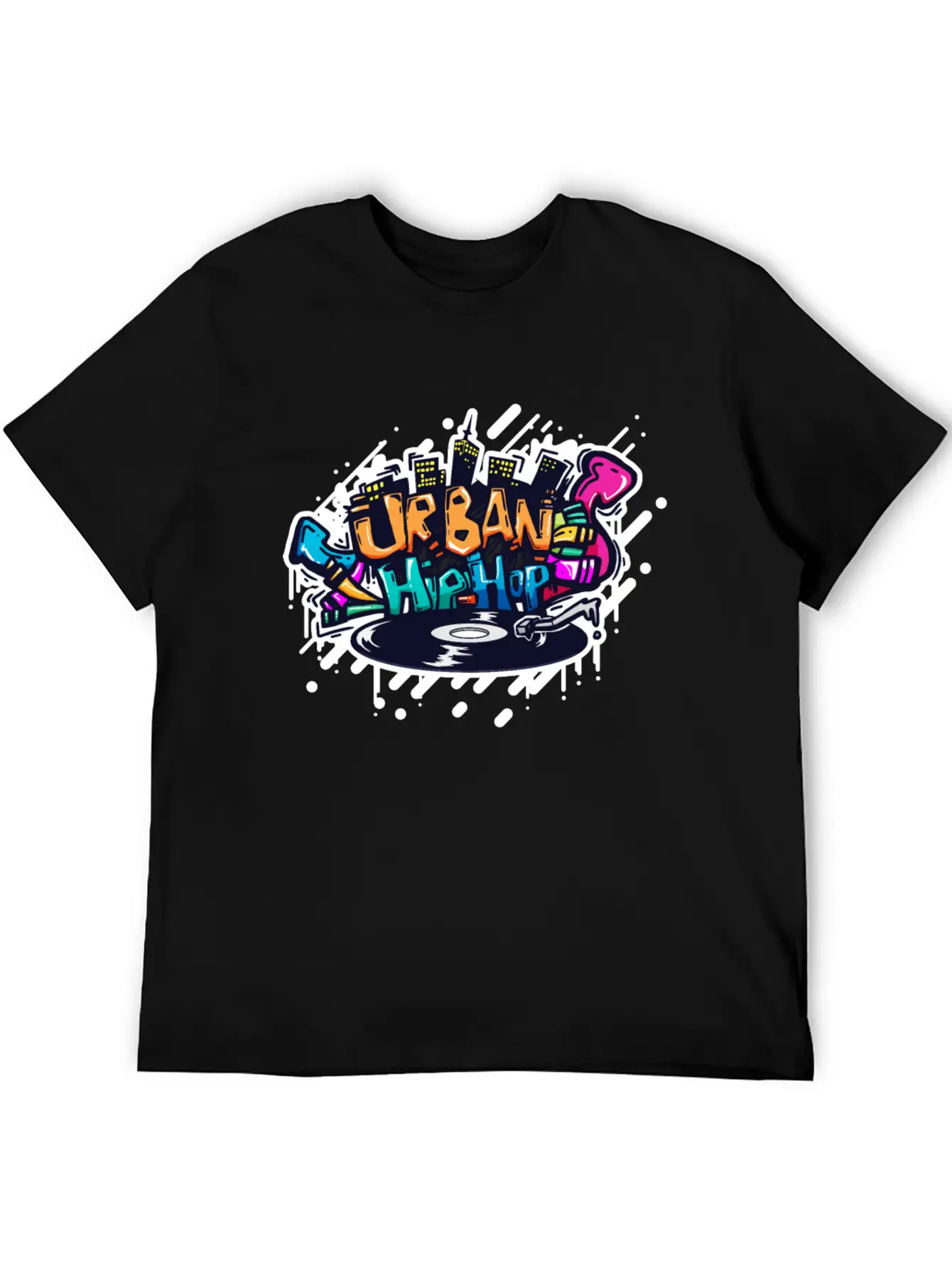 DJ TURNTABLE GRAFFITI Unisex Short Sleeve Soft Cotton T-Shirt – Casual Everyday Wear