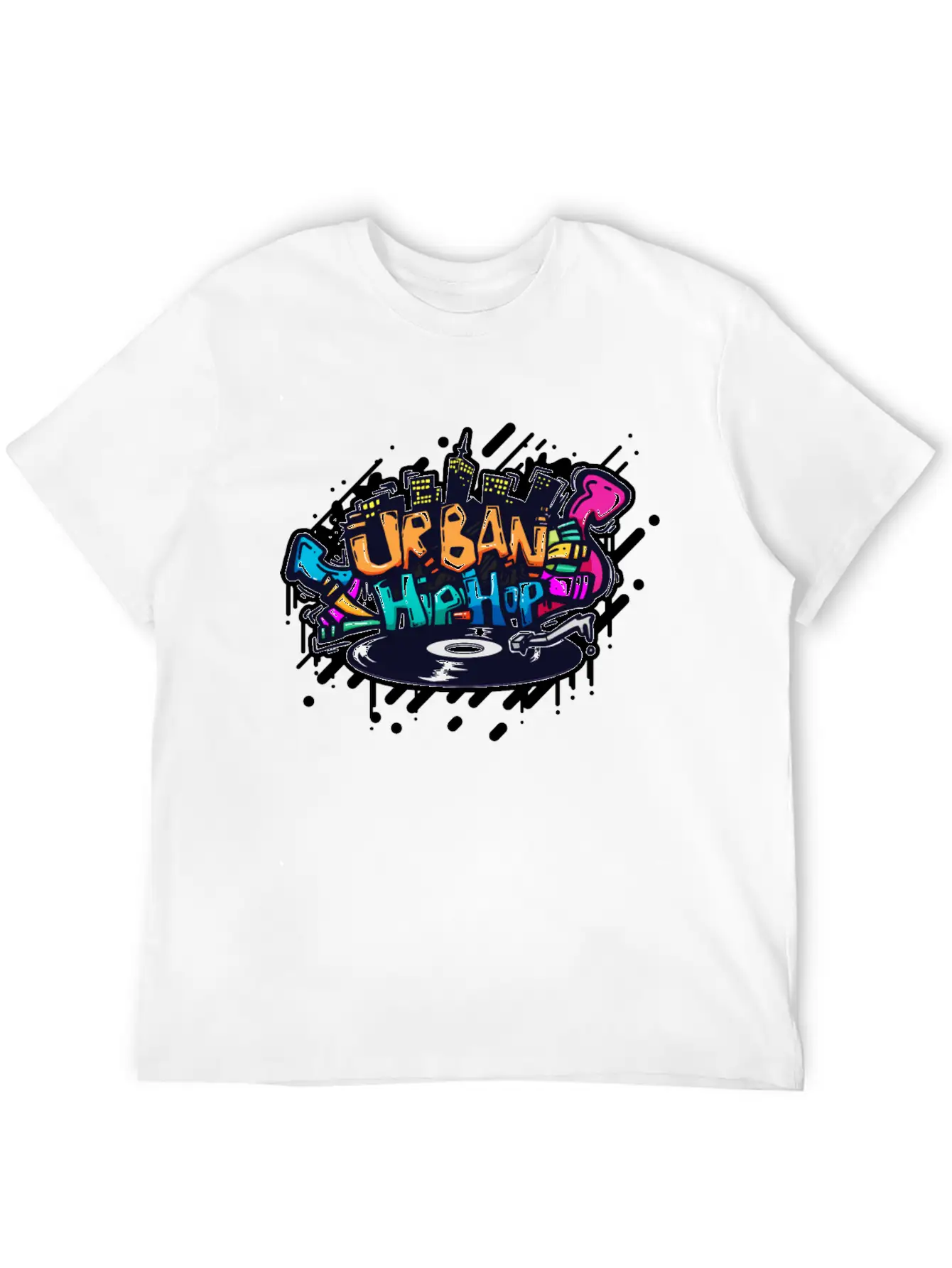 DJ TURNTABLE GRAFFITI Unisex Short Sleeve Soft Cotton T-Shirt – Casual Everyday Wear