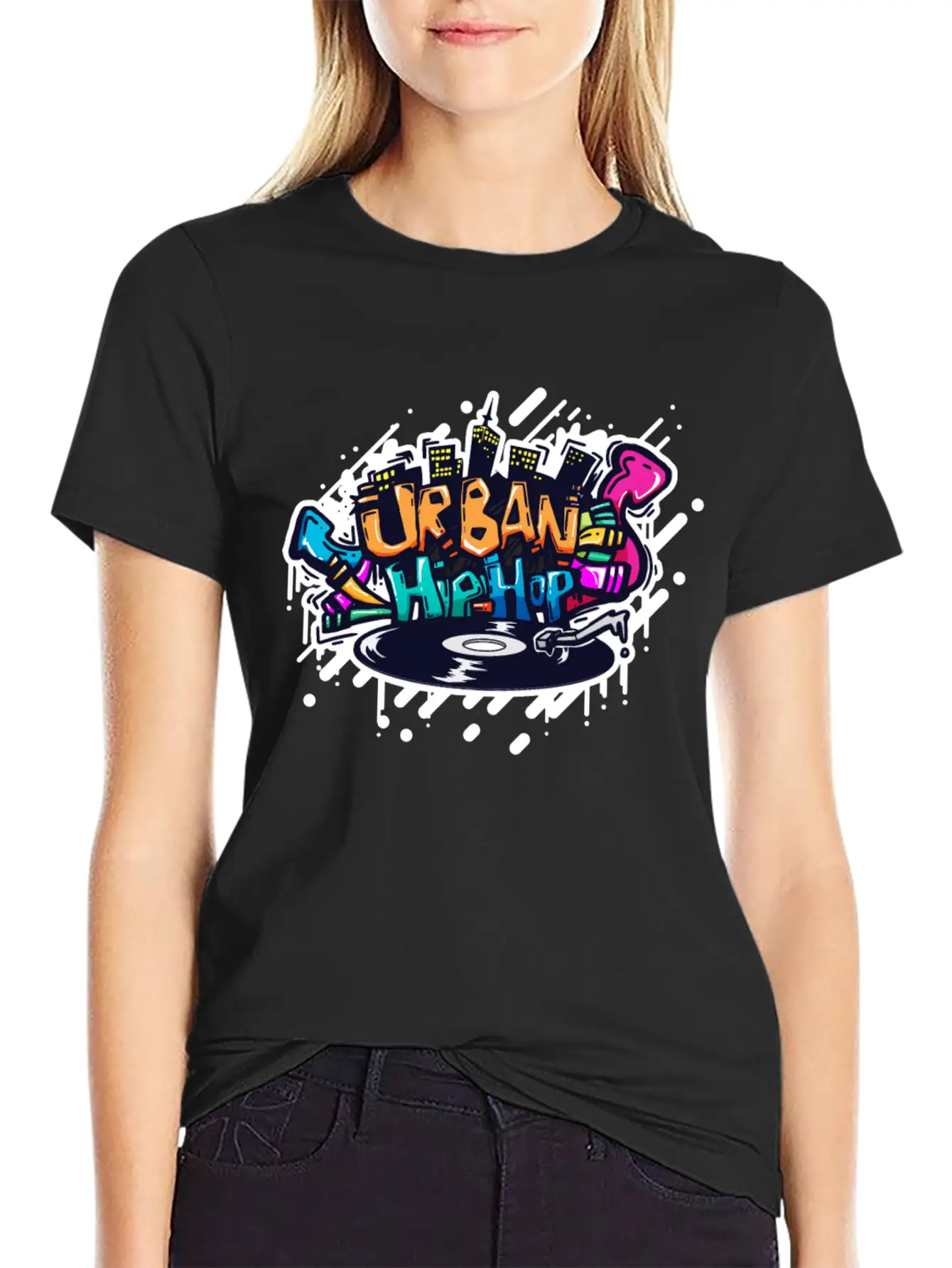 DJ TURNTABLE GRAFFITI Unisex Short Sleeve Soft Cotton T-Shirt – Casual Everyday Wear