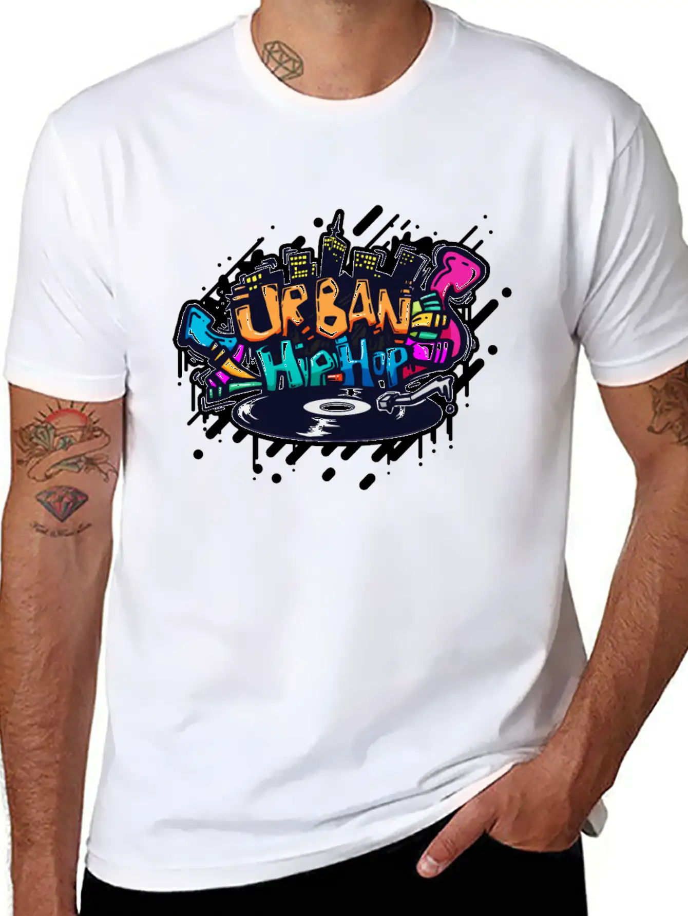 DJ TURNTABLE GRAFFITI Unisex Short Sleeve Soft Cotton T-Shirt – Casual Everyday Wear