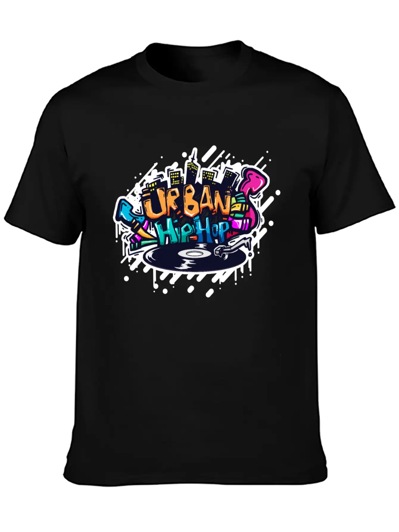 DJ TURNTABLE GRAFFITI Unisex Short Sleeve Soft Cotton T-Shirt – Casual Everyday Wear