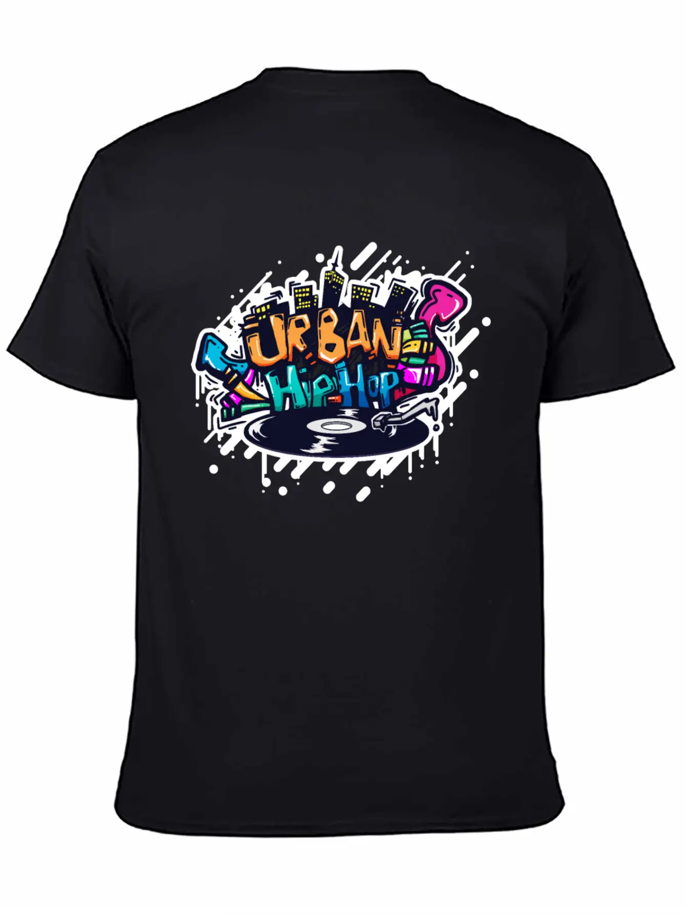 DJ TURNTABLE GRAFFITI Unisex Short Sleeve Soft Cotton T-Shirt – Casual Everyday Wear