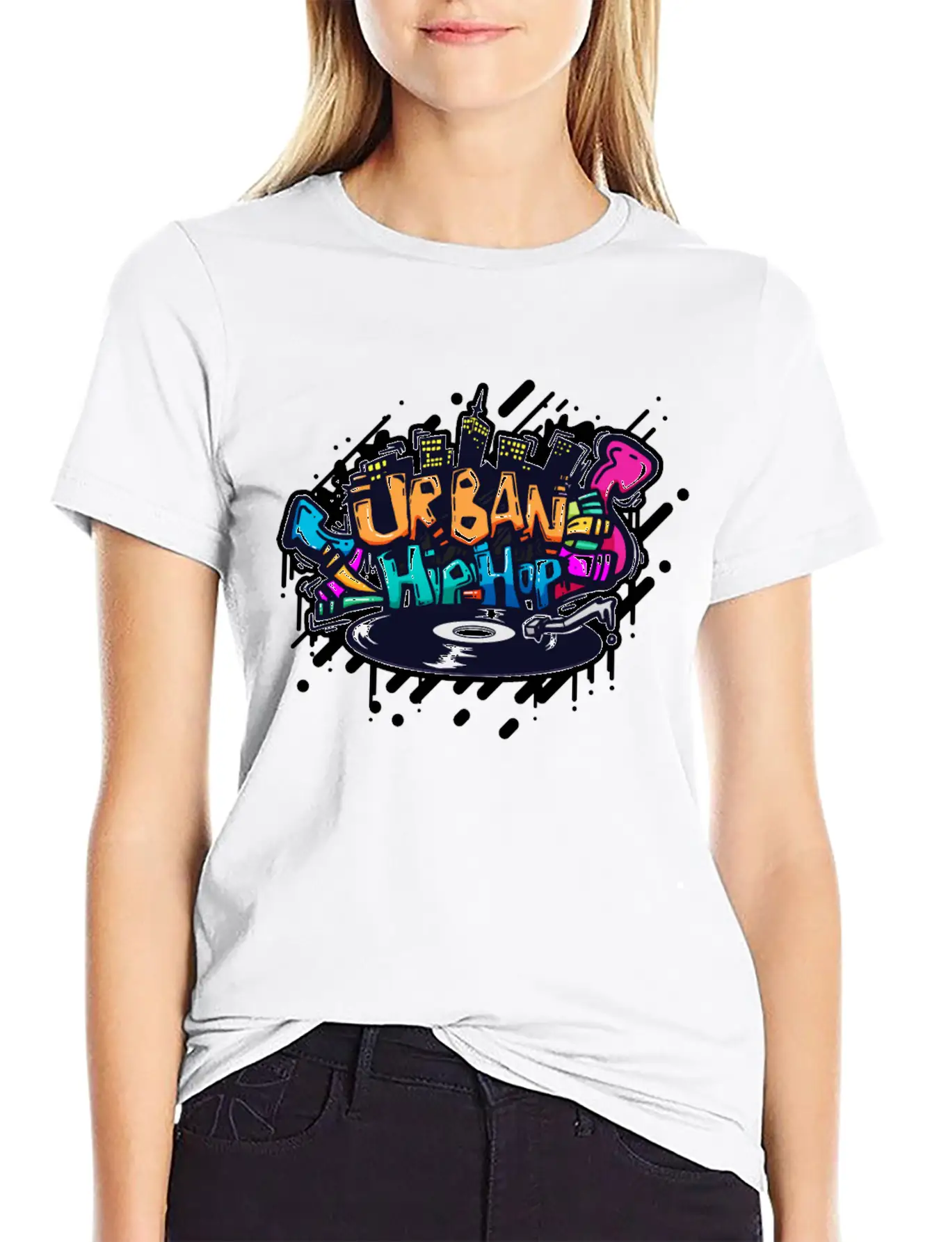 DJ TURNTABLE GRAFFITI Unisex Short Sleeve Soft Cotton T-Shirt – Casual Everyday Wear