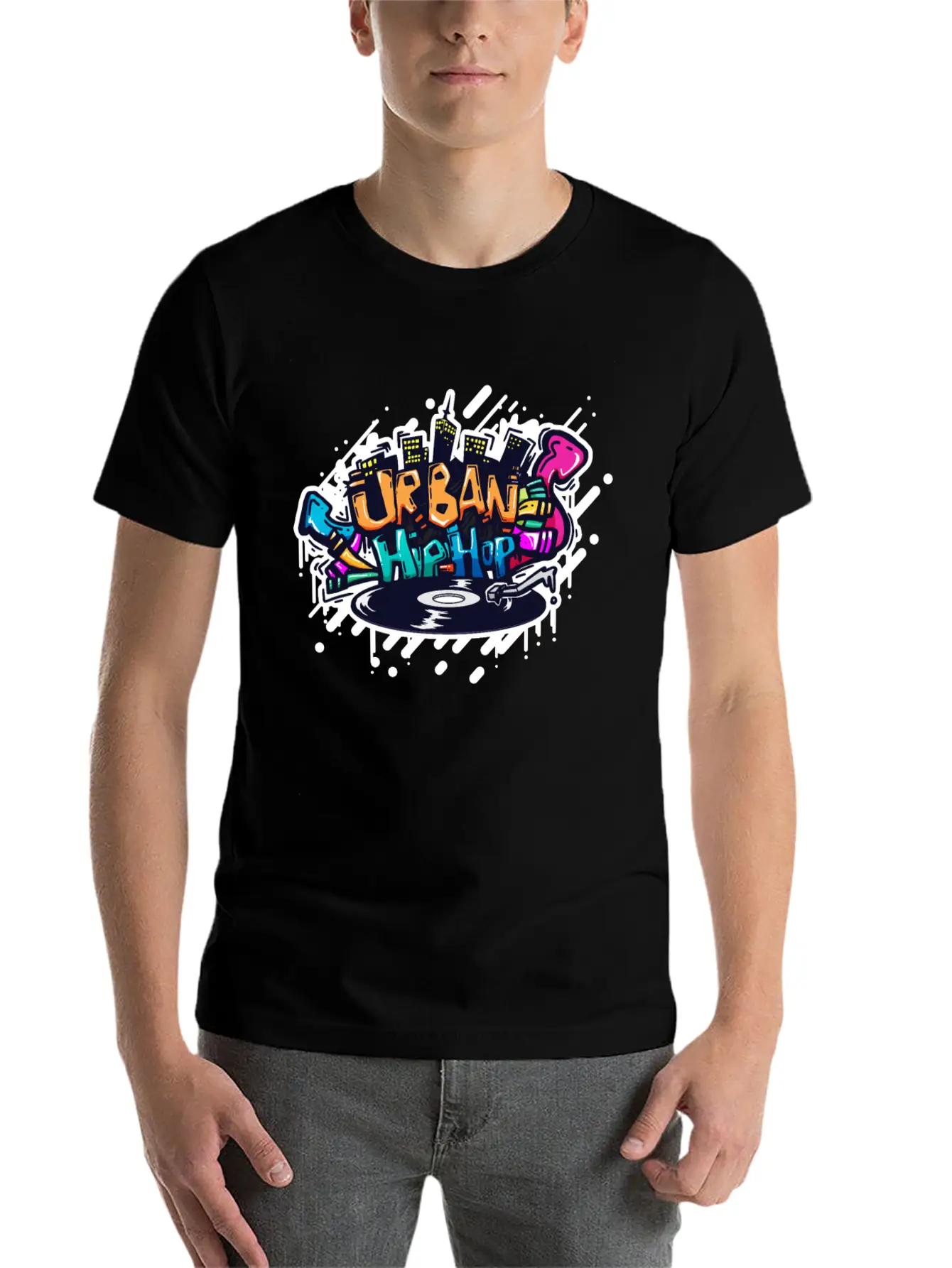 DJ TURNTABLE GRAFFITI Unisex Short Sleeve Soft Cotton T-Shirt – Casual Everyday Wear
