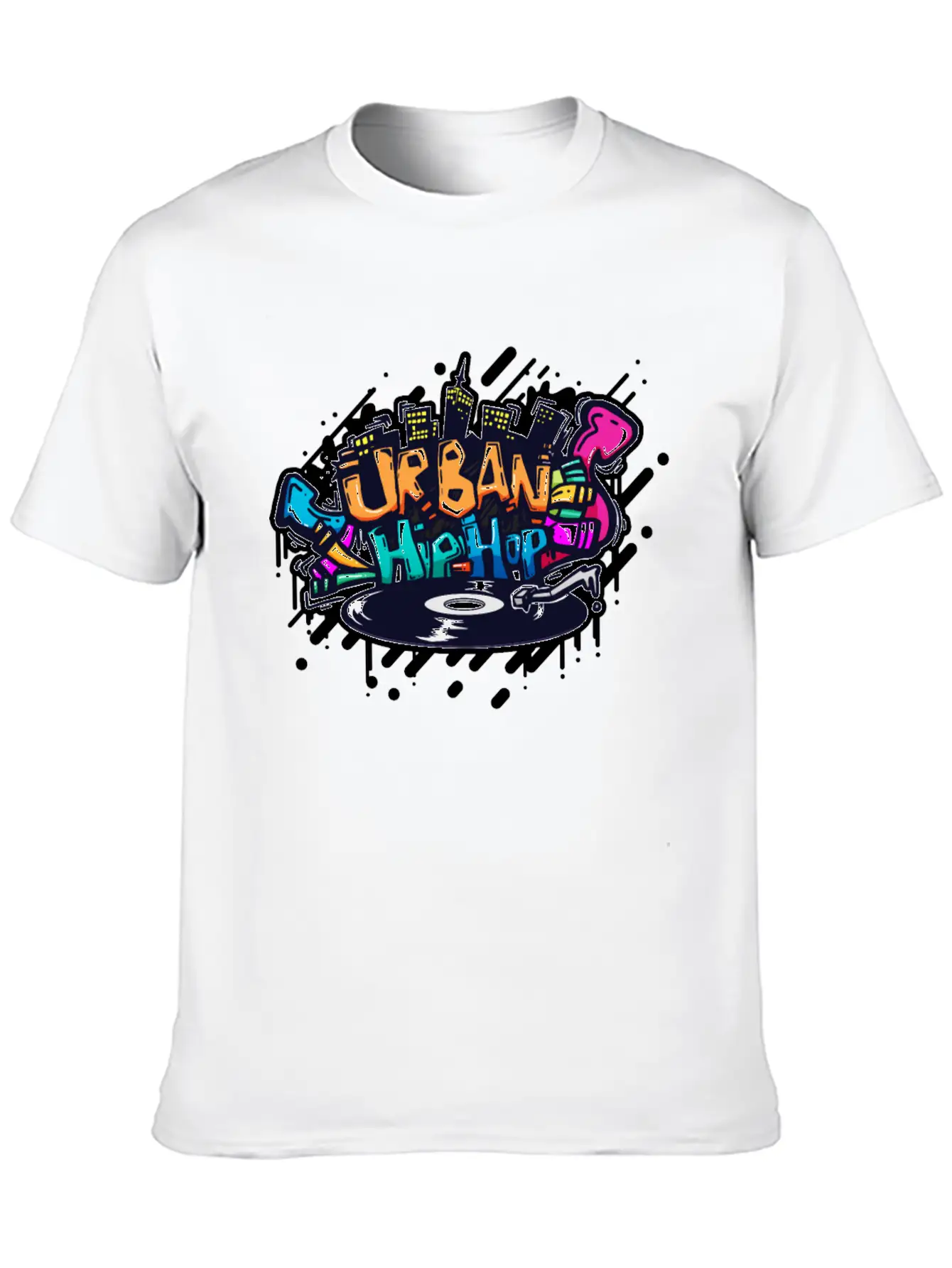 DJ TURNTABLE GRAFFITI Unisex Short Sleeve Soft Cotton T-Shirt – Casual Everyday Wear