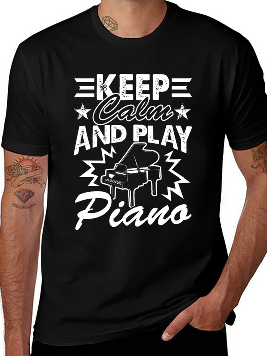 Keep Calm and Play Piano Graphic Tee - Musician T-Shirt